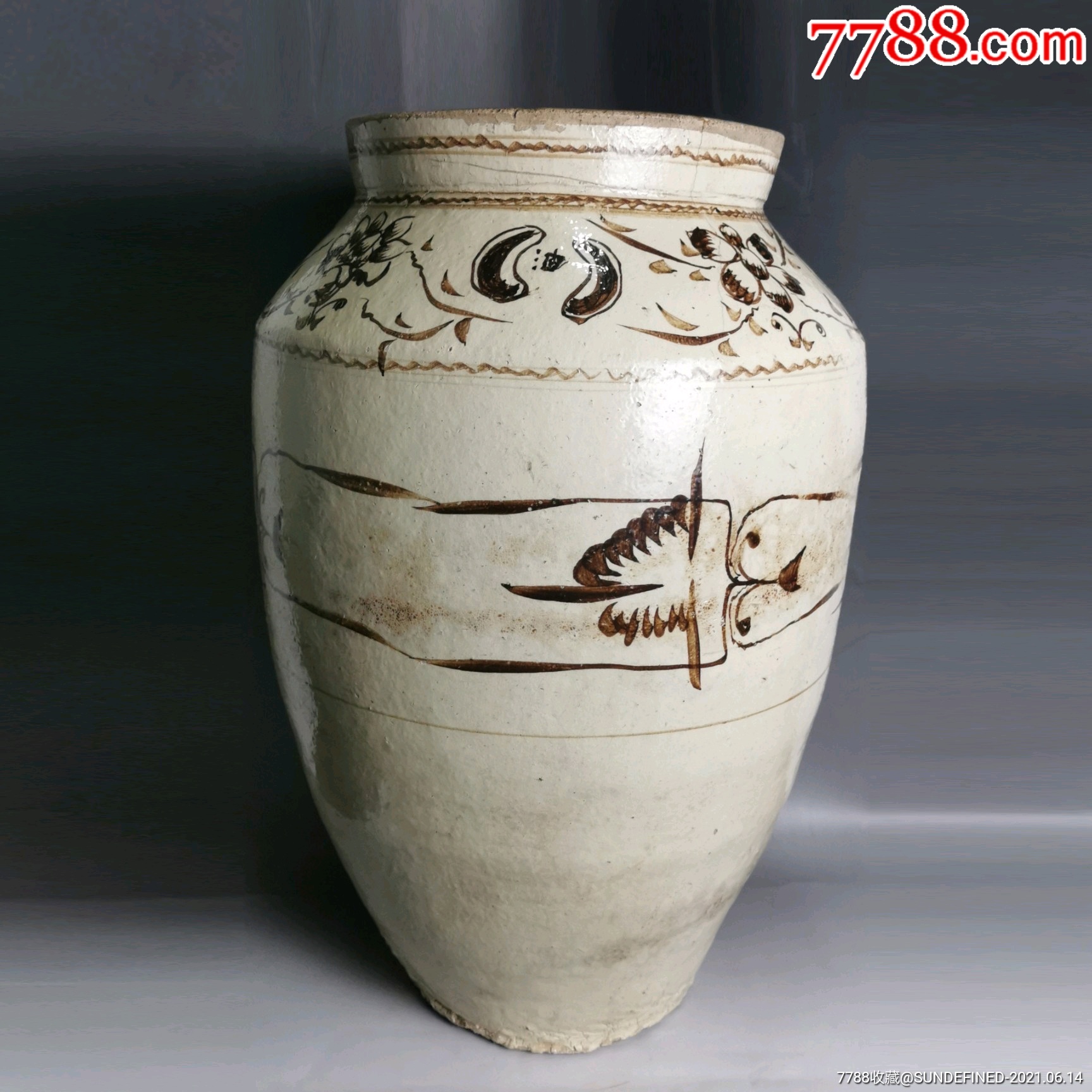 明代磁州窑白地黑花大酒坛