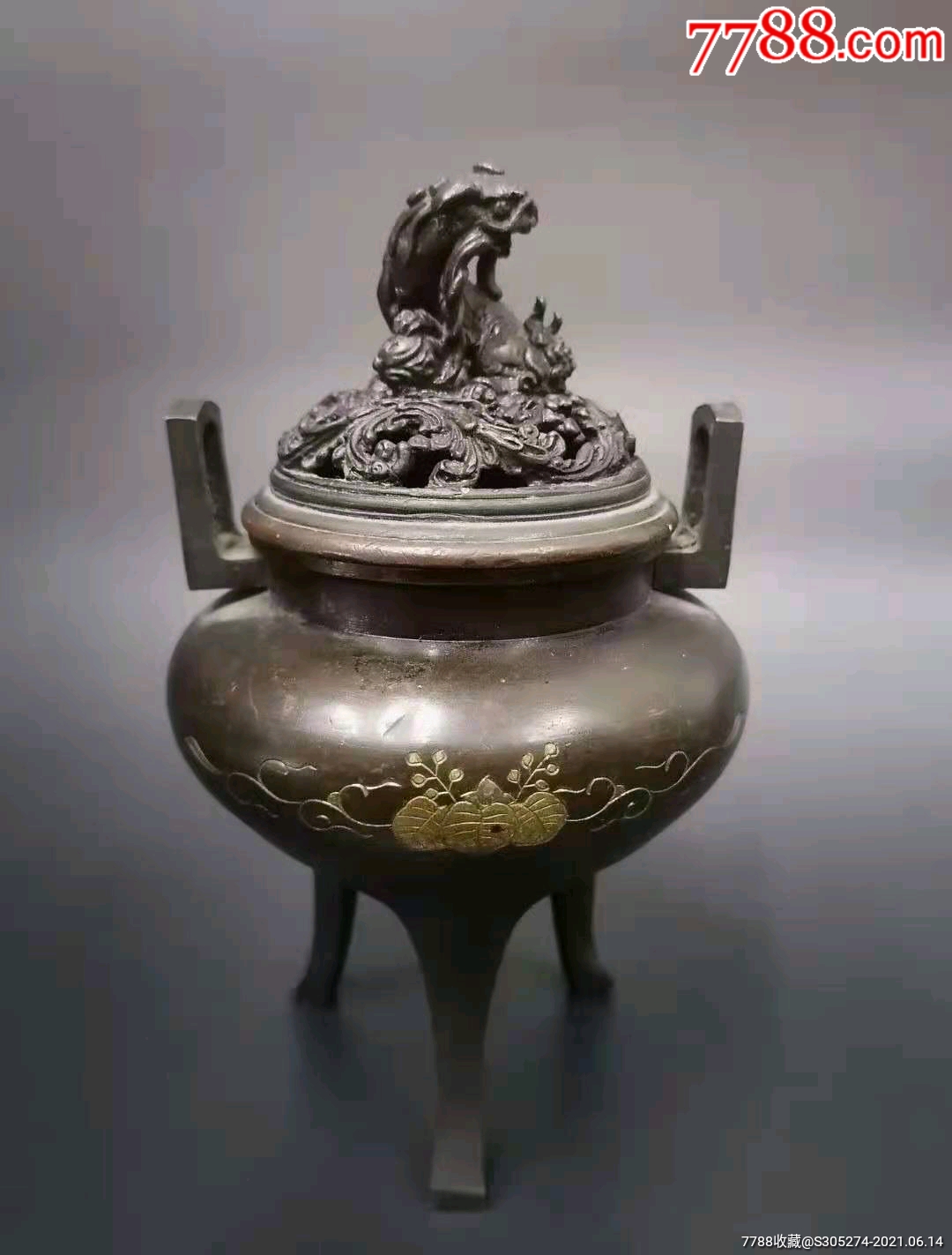 回流铜器古兽三足铜香炉