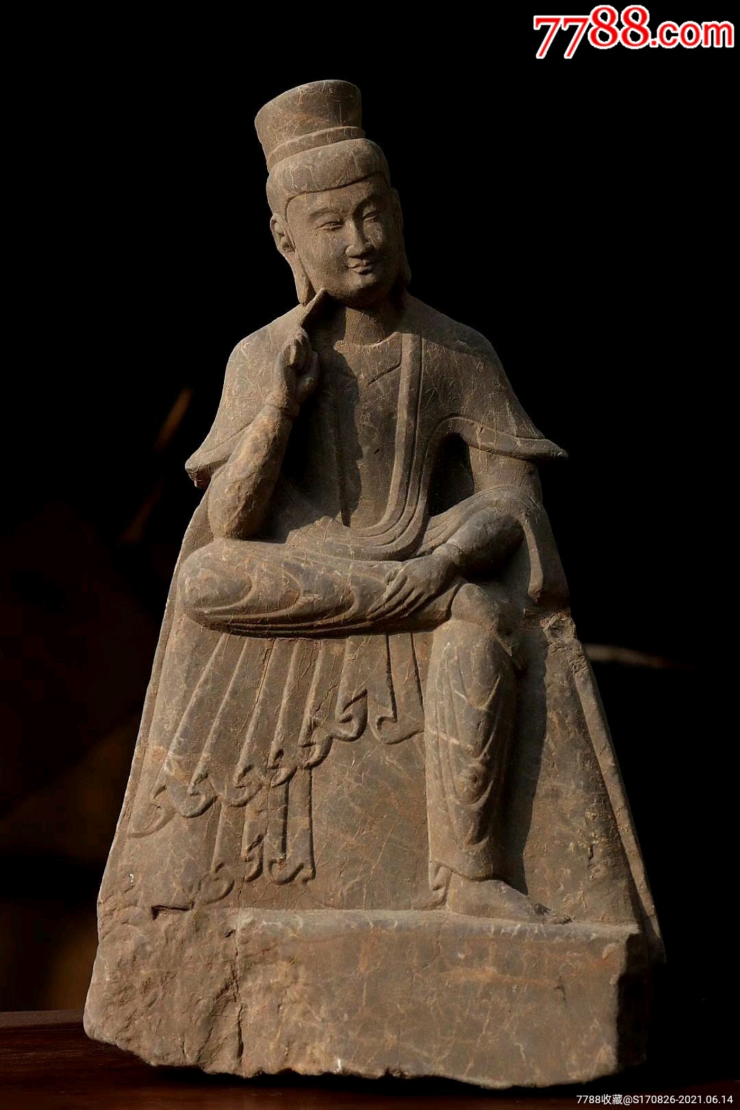 【北魏思维佛】青石,高39cm开脸慈祥面带微笑精美雕工精湛