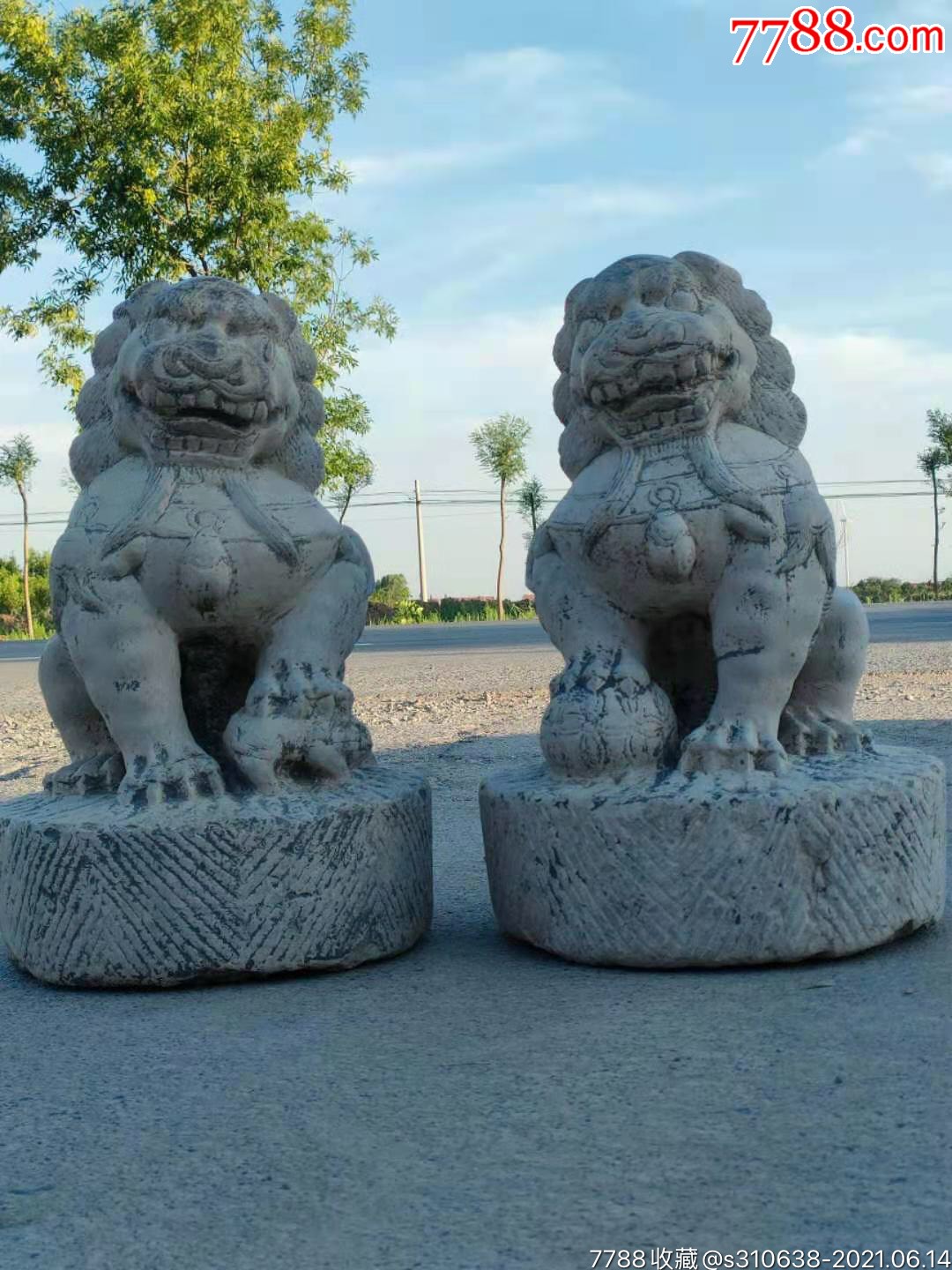 老青石守门狮一对14