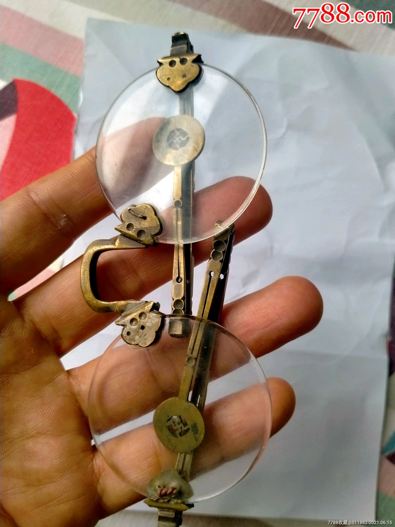 惠让清代加厚官帽腿铜眼镜学着文明眼镜平镜养目镜