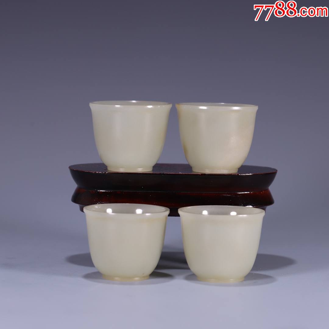 和田玉籽料茶杯四只一套