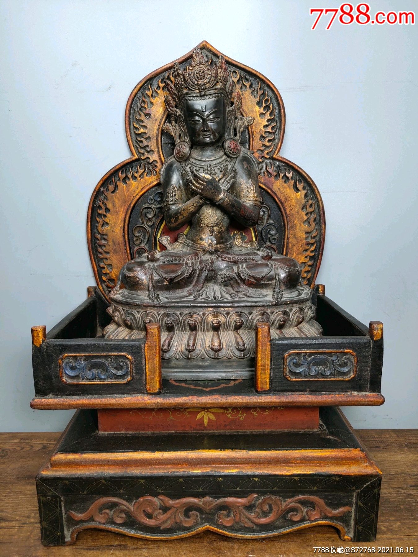 漆器佛龛装藏老纯铜开光度母坐像一尊佛堂礼堂供奉佛像摆件