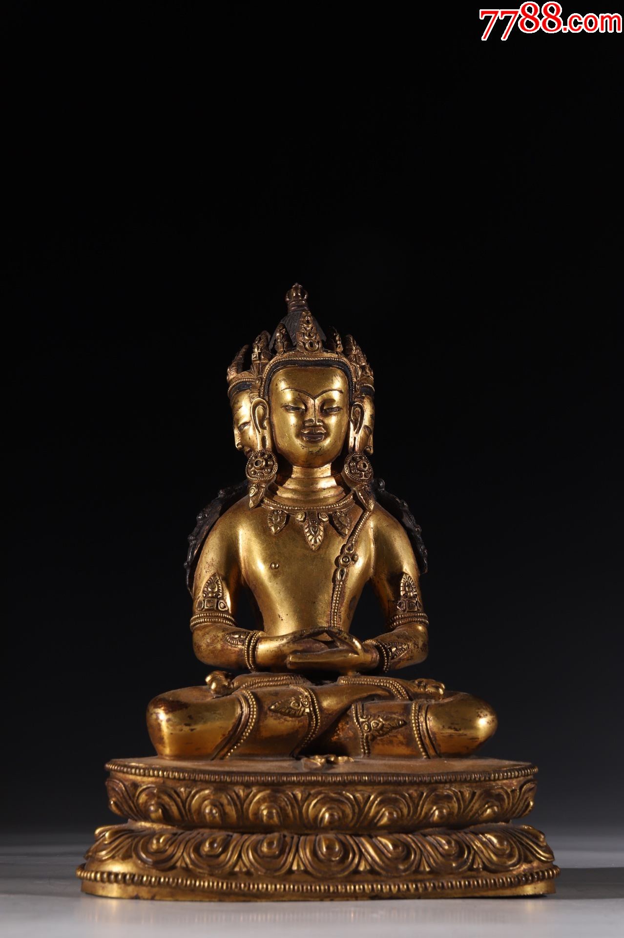 铜鎏金三面观音像-价格:50000元-se80839805-铜像/铜佛像-零售-7788