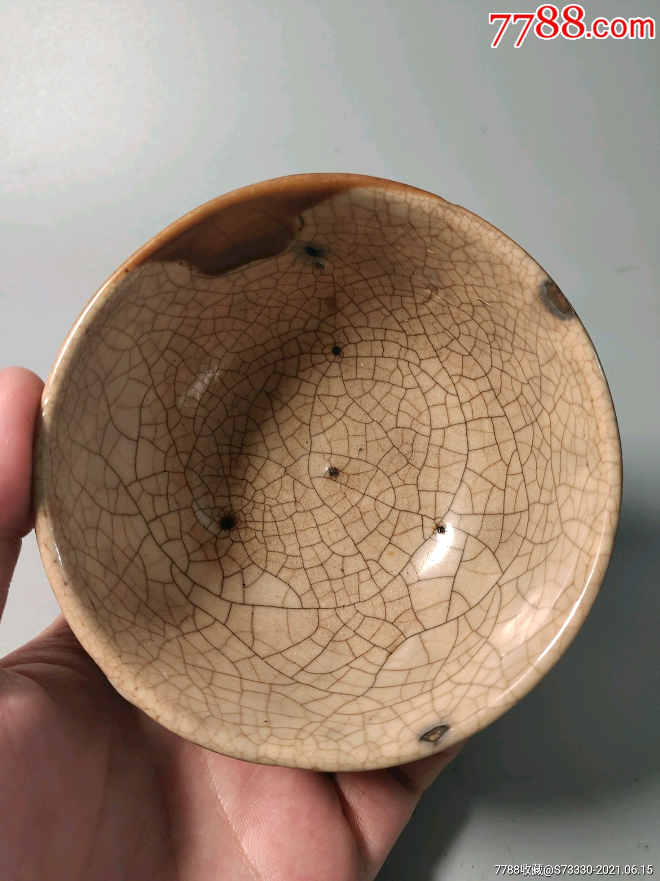 民国酱釉开片小碗一只,很有味道,可做茶具3