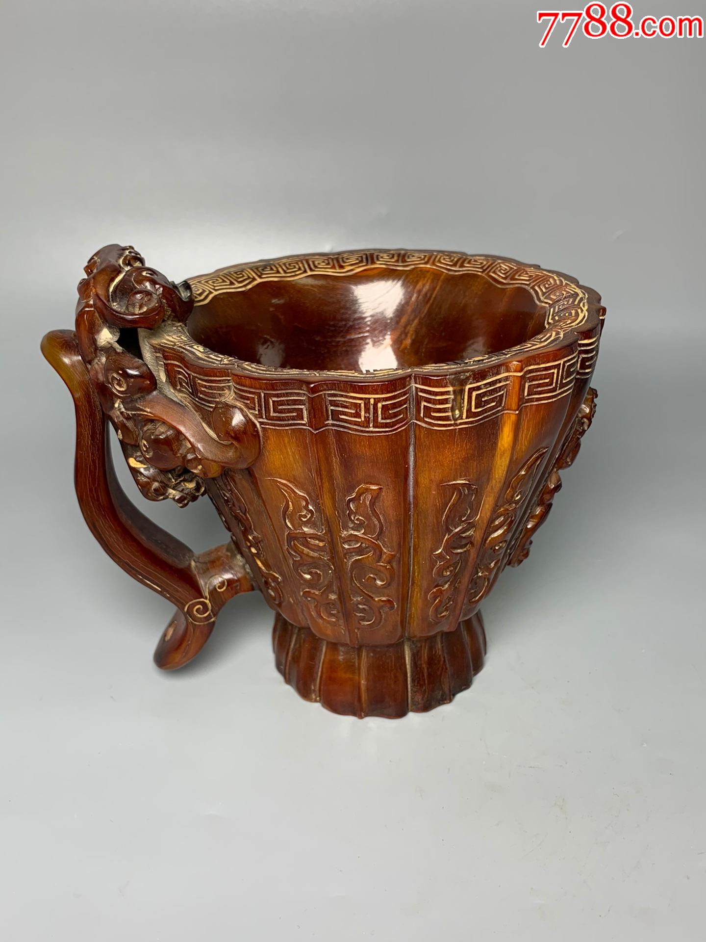 纯手工雕刻牛角酒杯