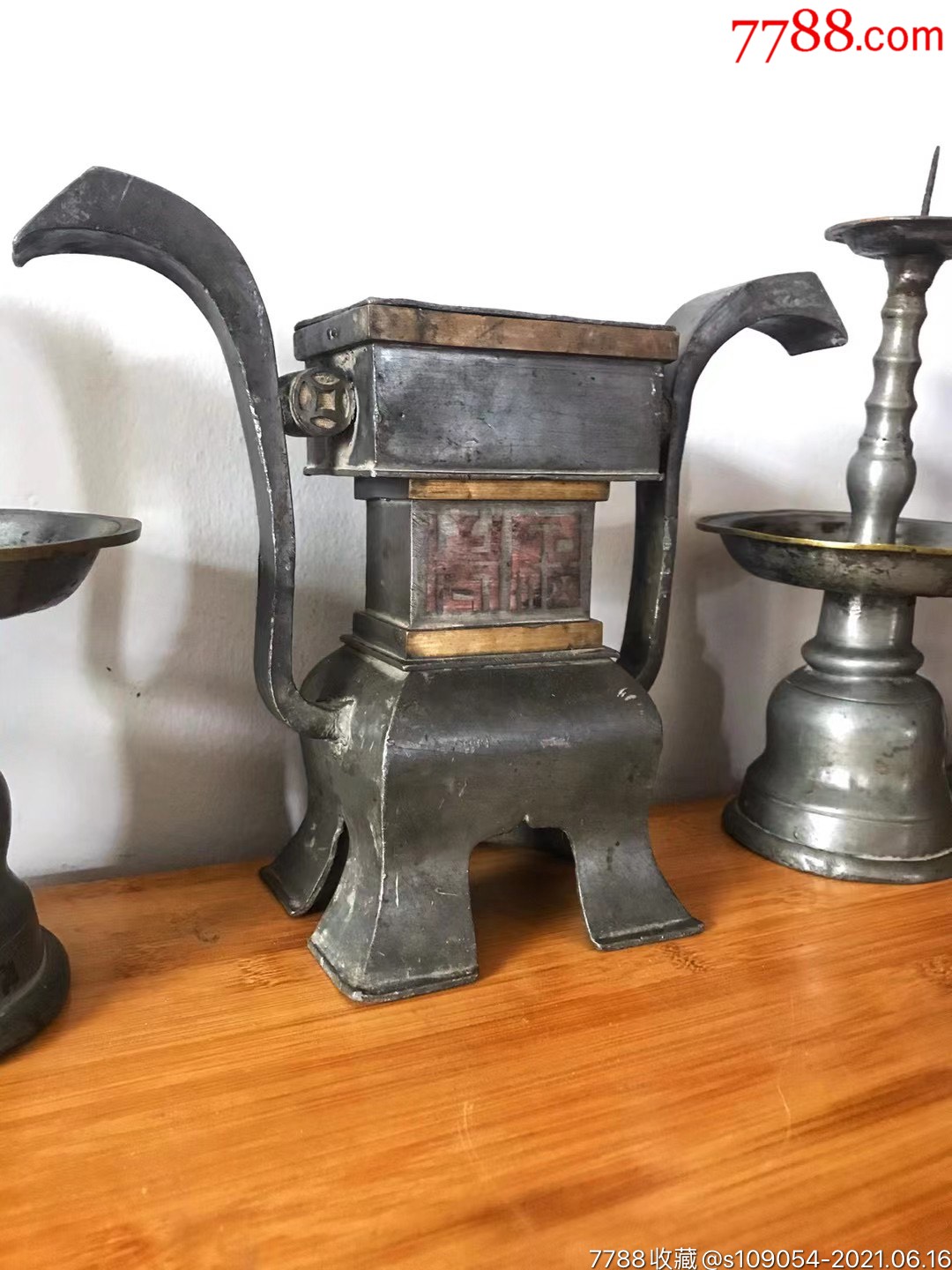 锡器五供老五供大货,清代小型锡包铜五供一套,锡器五供