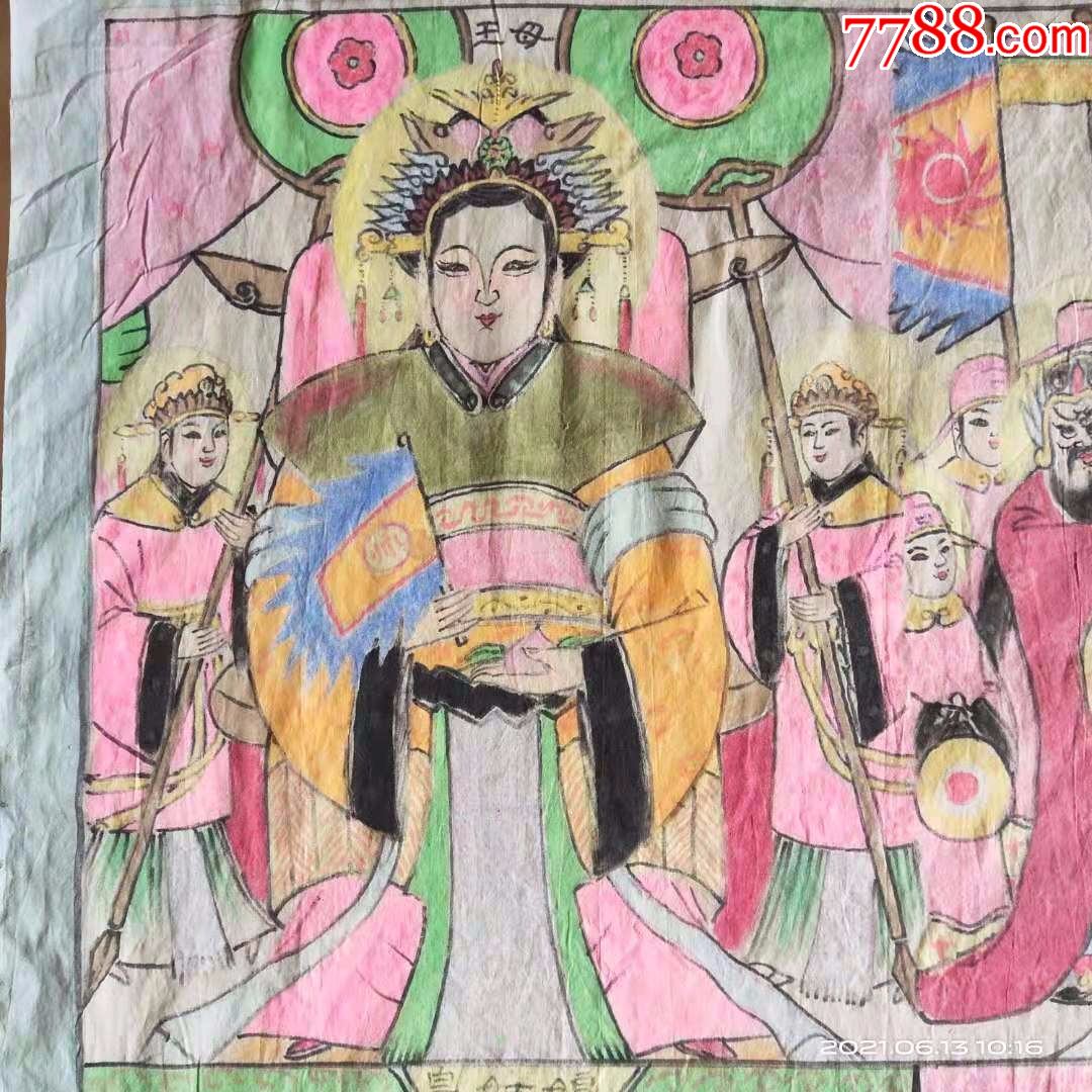 纯手绘老布画,道教神像六个神人物画,有玉帝王母关公华佗等