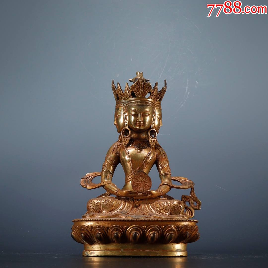 铜制鎏金三面佛造像_铜像/铜佛像_图片价格_收藏鉴定_7788古币收藏