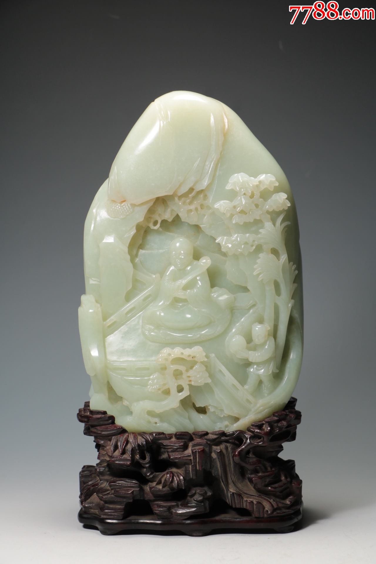 和田白玉罗汉童子山子摆件