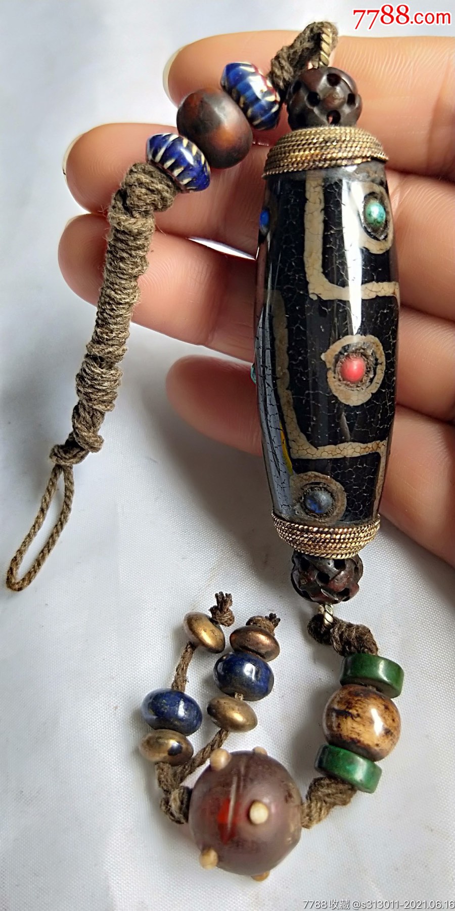 天然玛瑙纯手工掐丝镶嵌宝石黑色老天珠