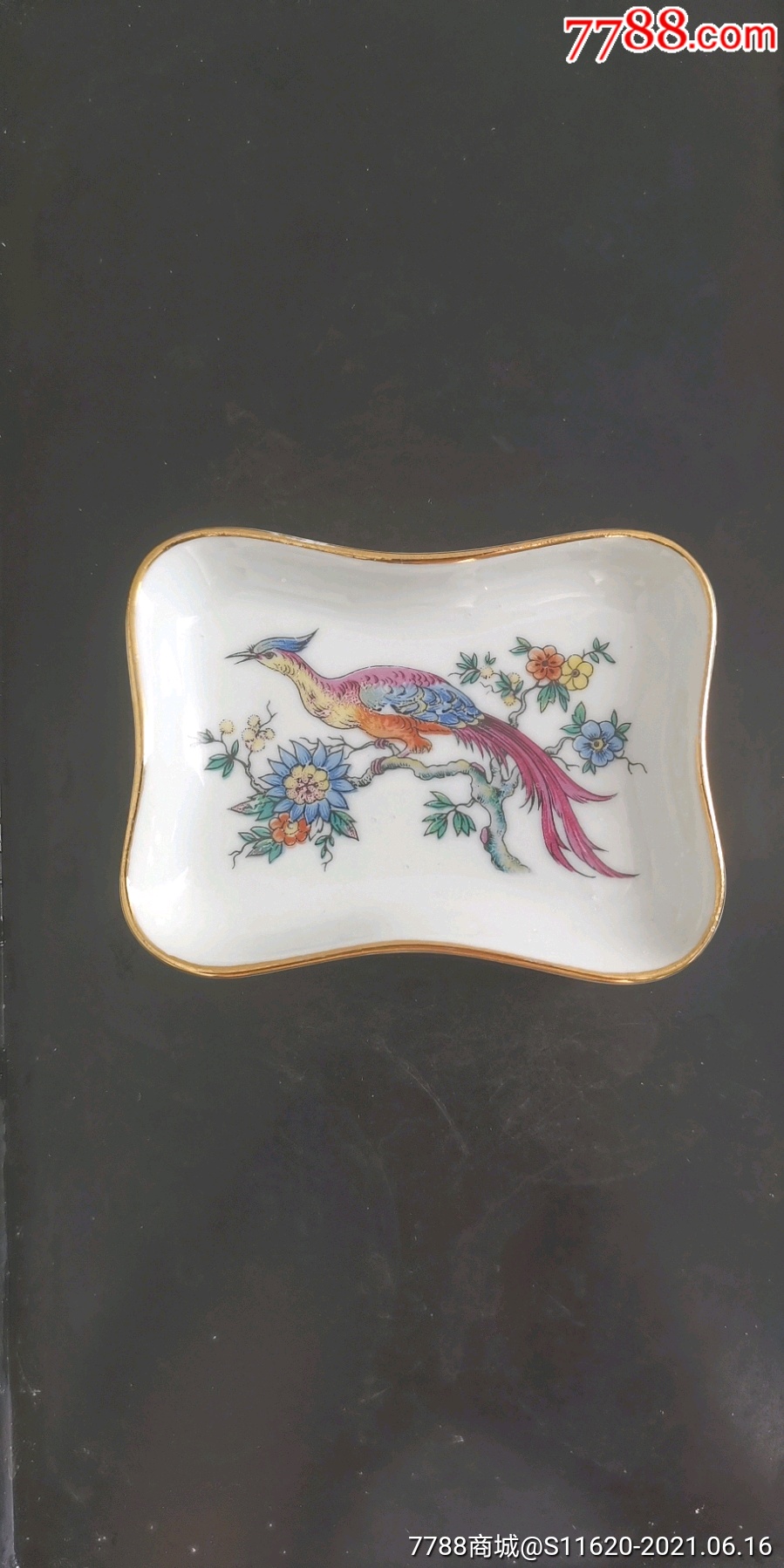 "利摩日"金边凤凰鸟长方小盘小巧精致华丽珍藏-彩绘瓷/彩瓷-7788瓷器