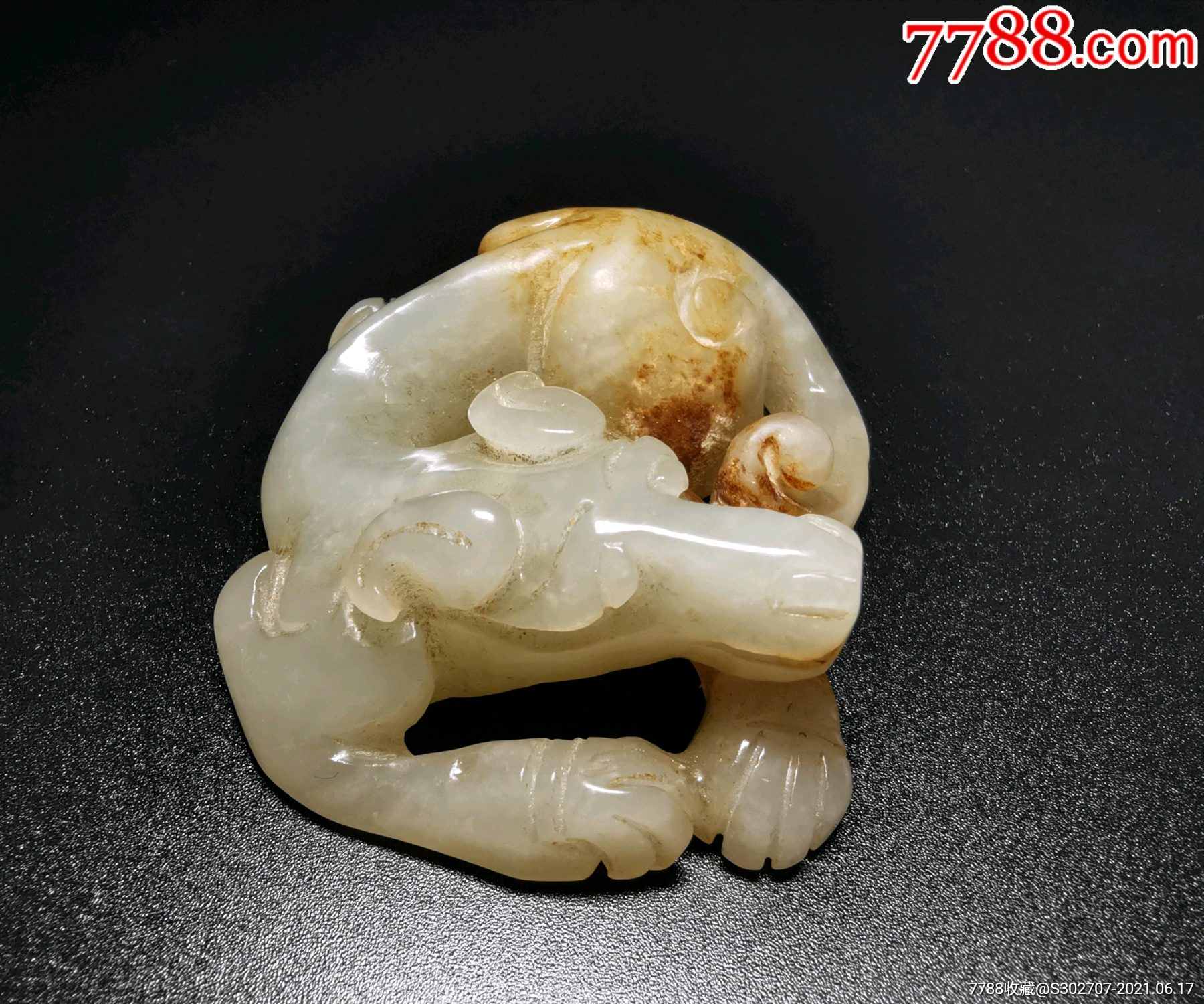 明清古玉玉犬古玉兽旺财大权在握油润包浆手把挂件摆件和田玉圆雕,犬