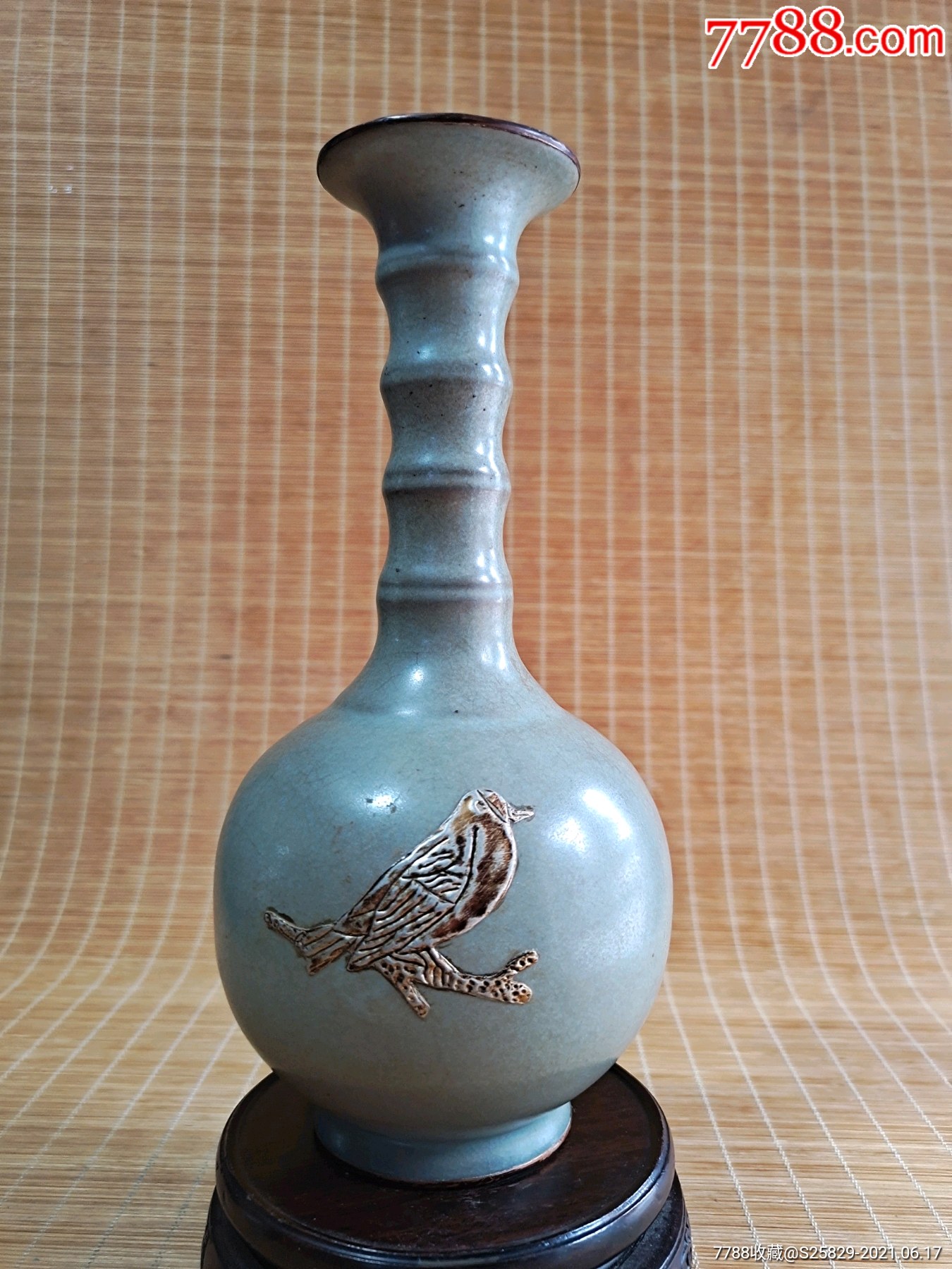 旧藏镶嵌银饰包边汝窑赏瓶-青瓷/秘色瓷-7788商城