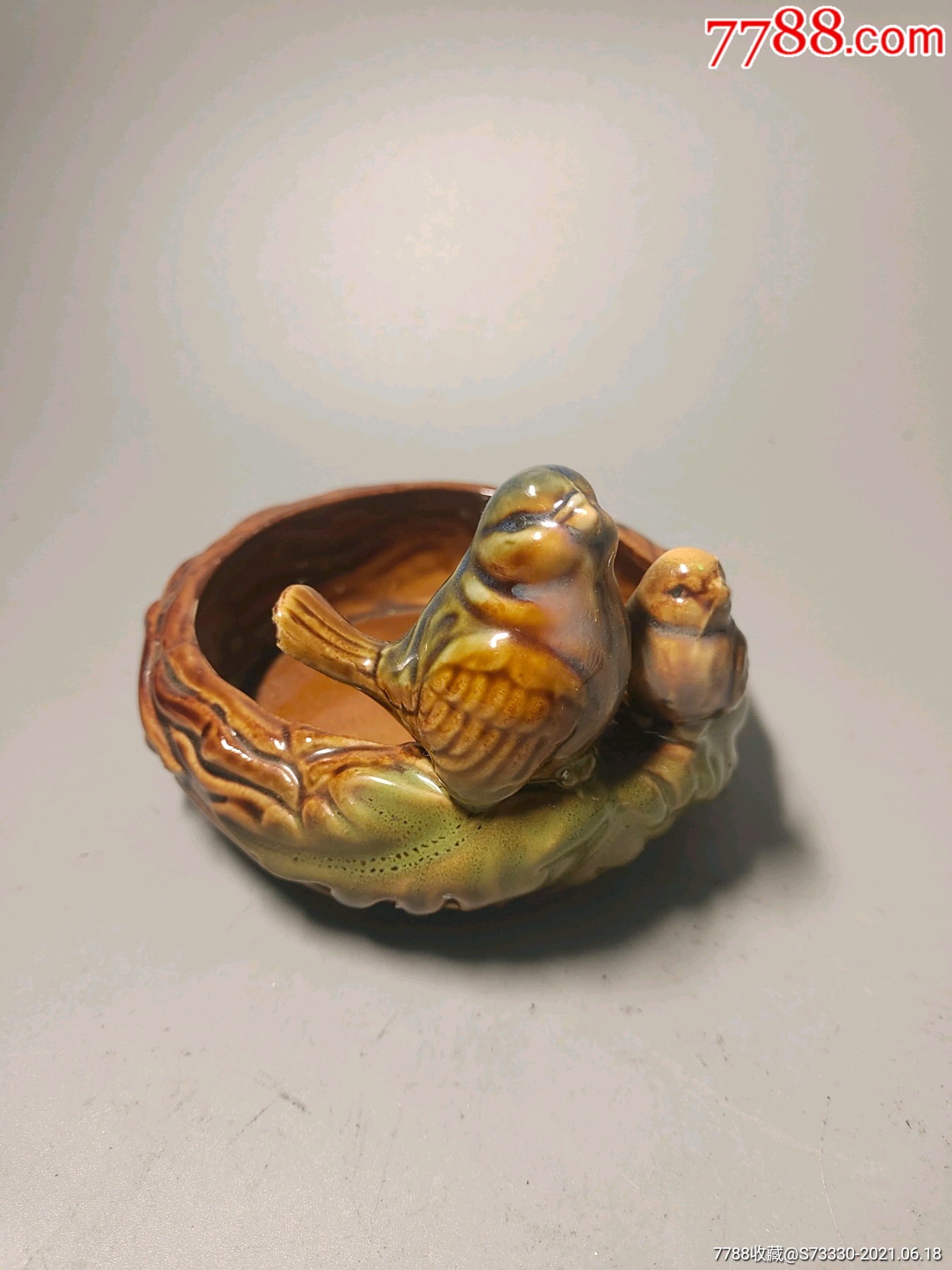 80年代左右,母子喜鹊小笔洗一只