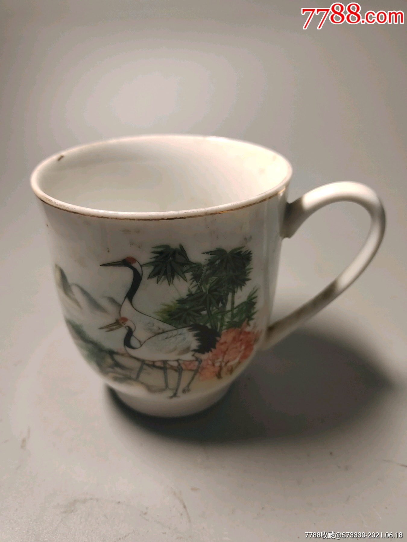 80年代左右宣化二瓷仙鹤茶杯
