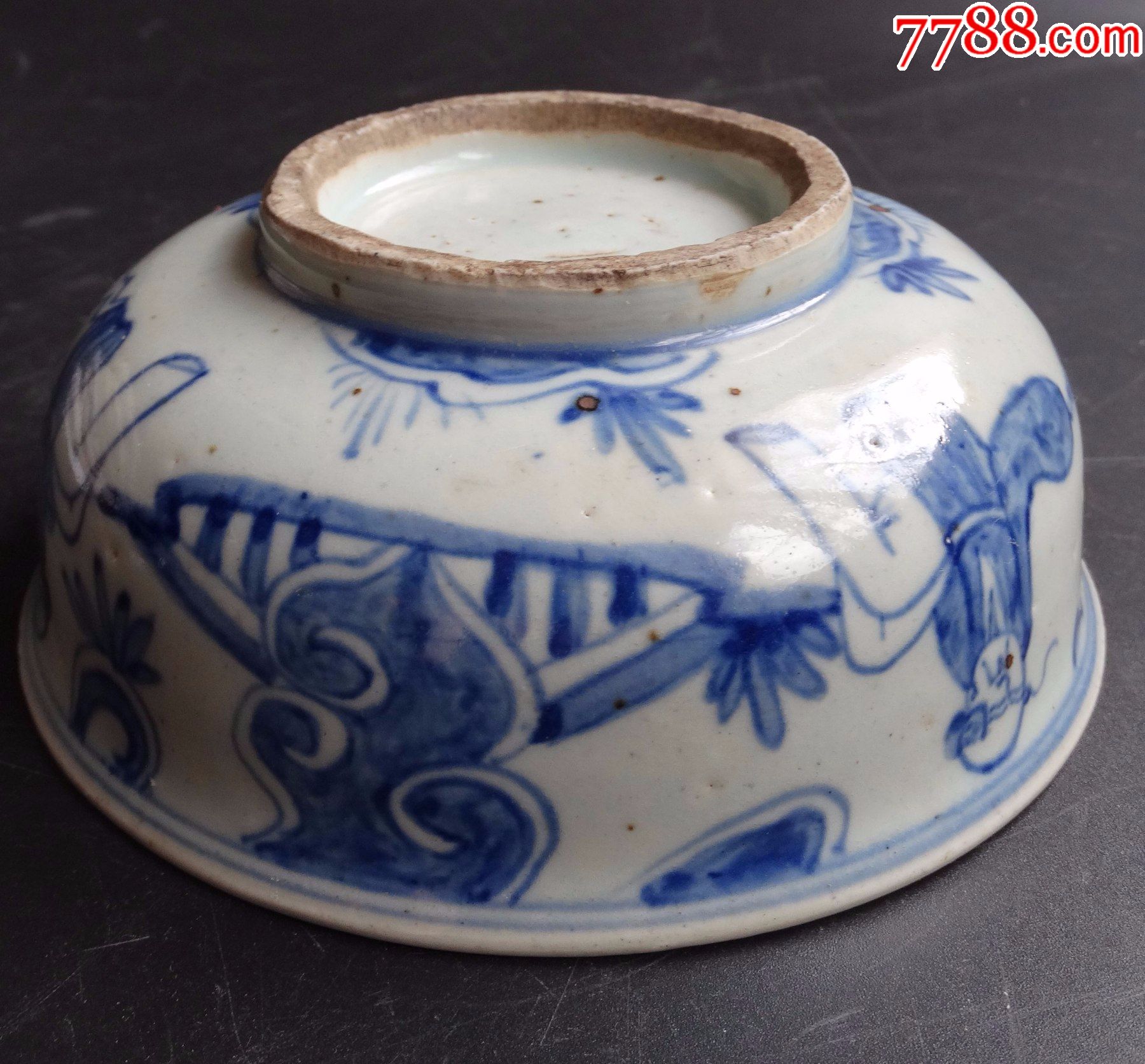 2203#古玩古董瓷器收藏清代人物青花大碗精品