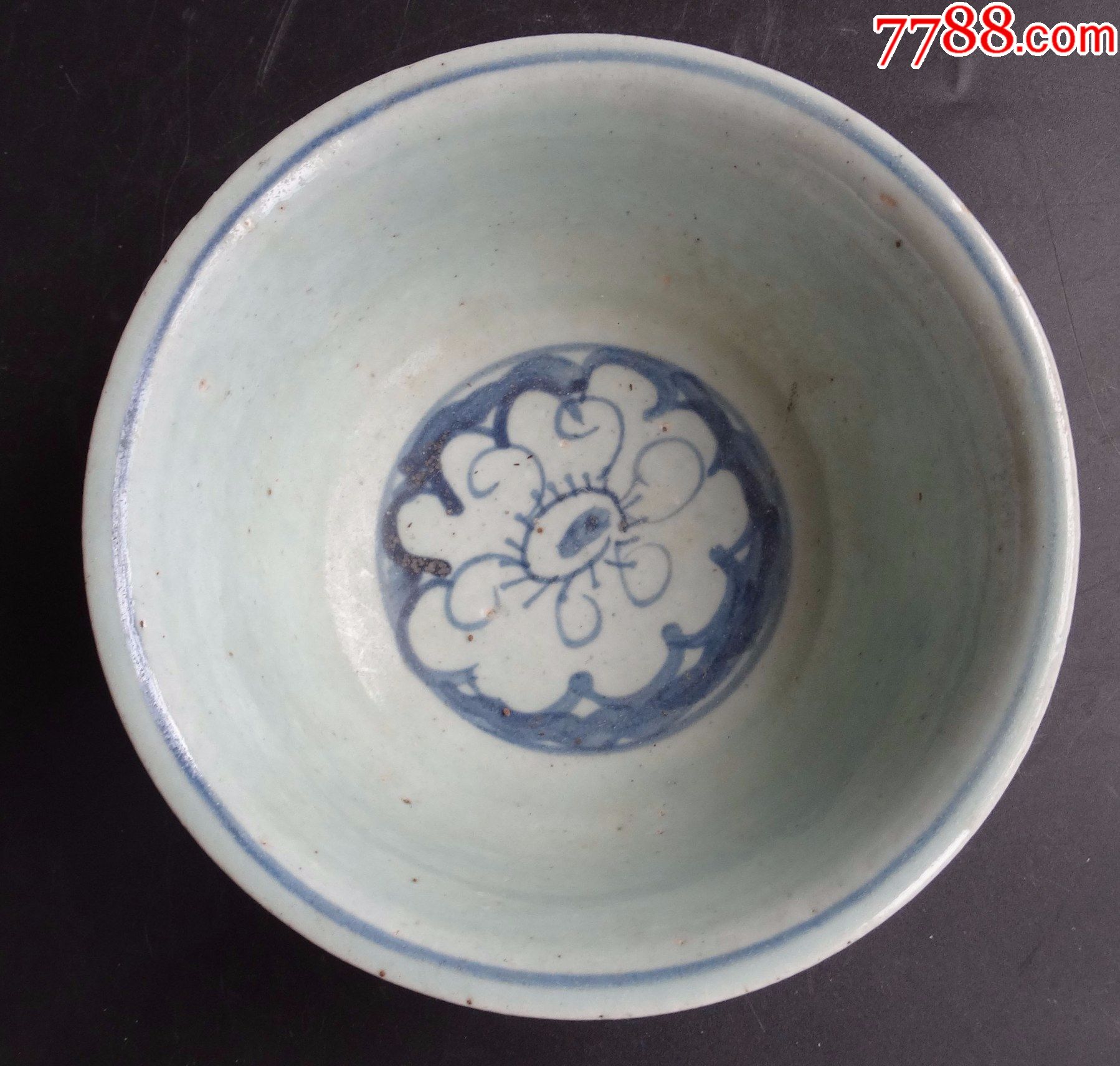 2204#古玩古董瓷器收藏明清花卉紋青花大碗精品