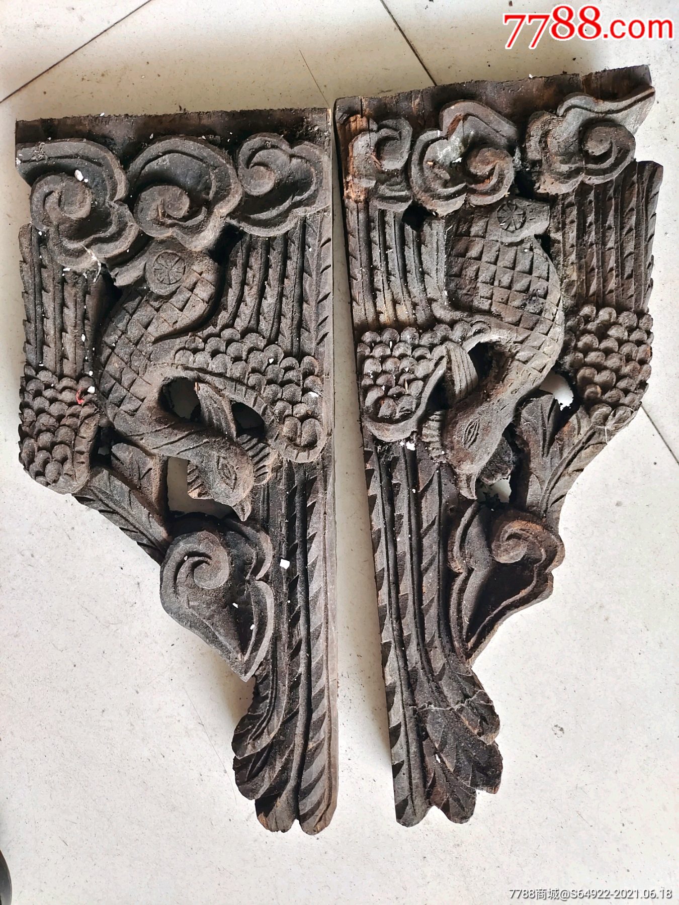 明代木雕凤凰一对立体圆雕双面工0