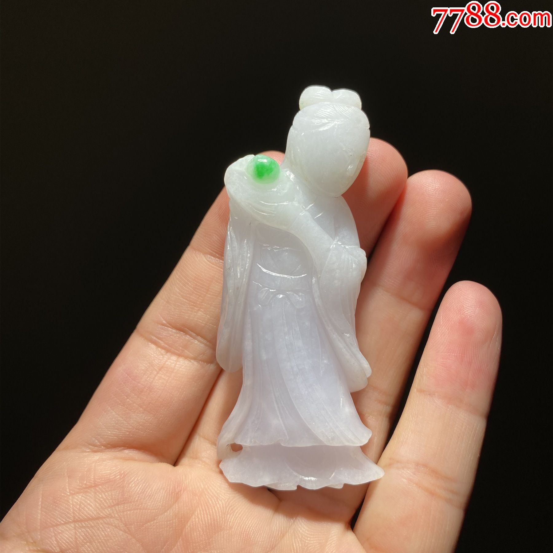 清代翡翠仕女捧珠摆件明清翡翠雕件人物摆件老翡翠文房赏玩