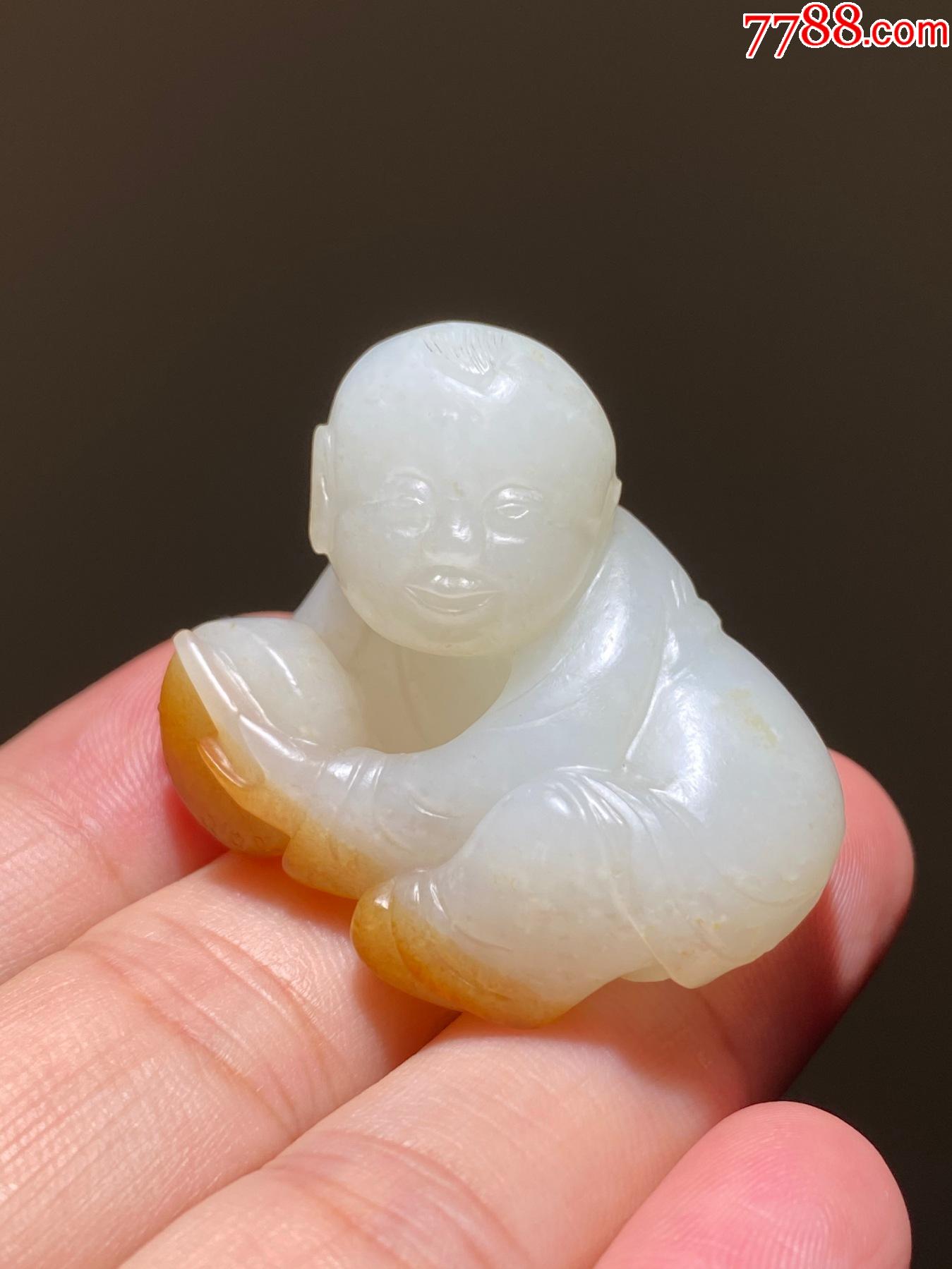 老玉清和田玉白玉童子把件明清玉雕白玉喜庆童子玉握摆件把玩