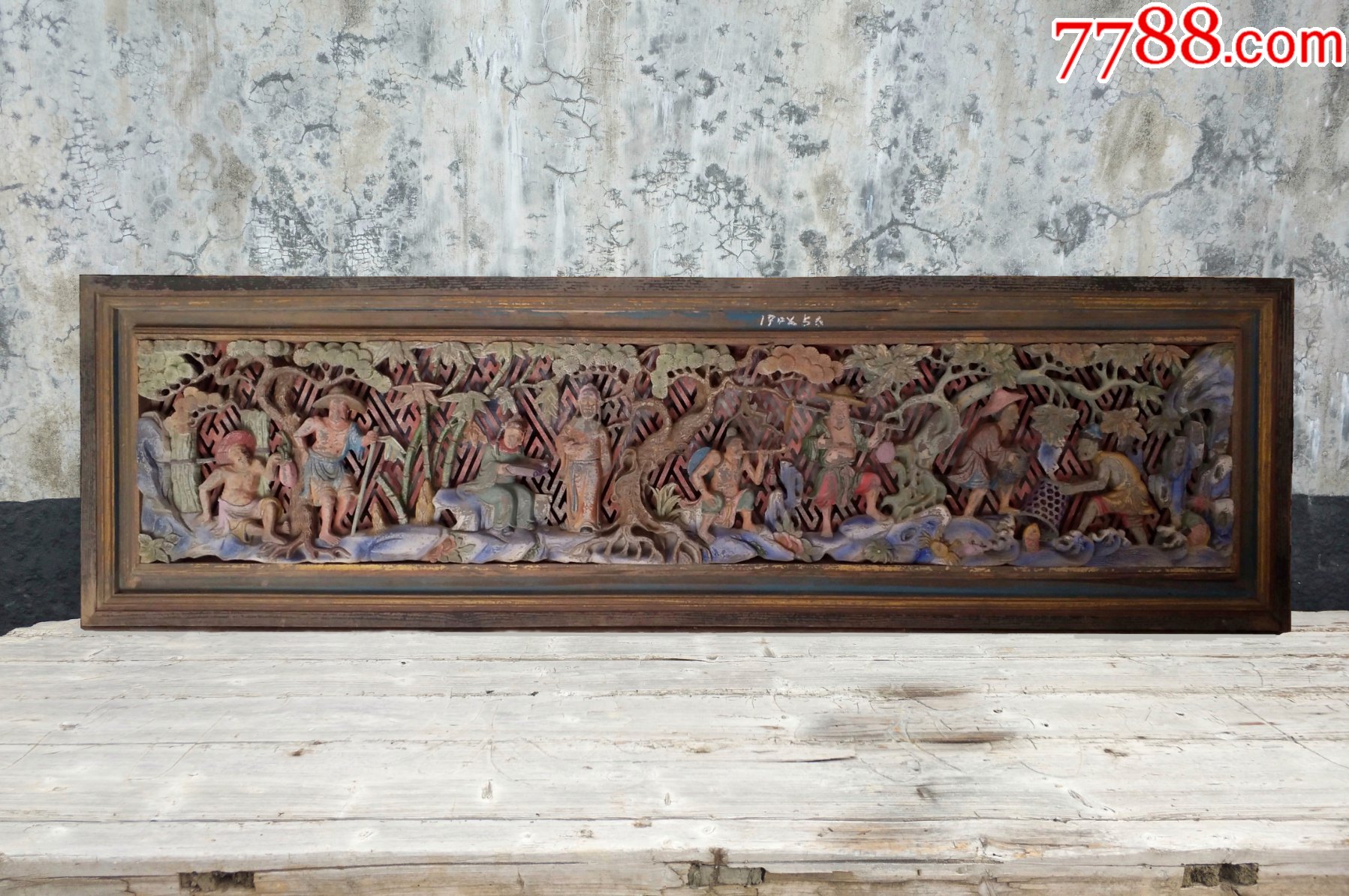 渔樵耕读大型花板老木雕8个人物搭配山川河流古建筑装修装饰藏品
