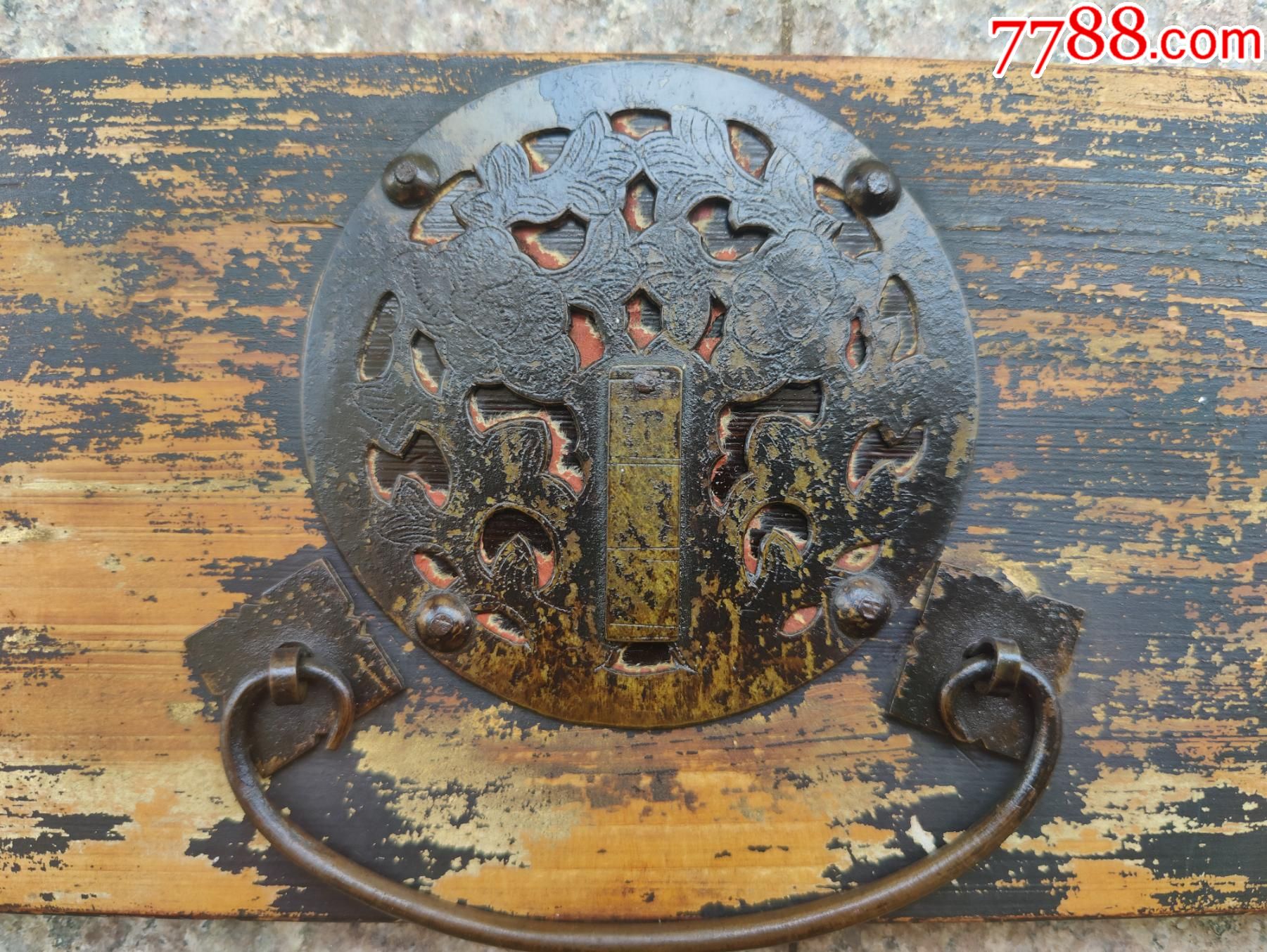 清代黄铜老家具柜子桌子配件抽屉板铜活拉手富贵牡丹