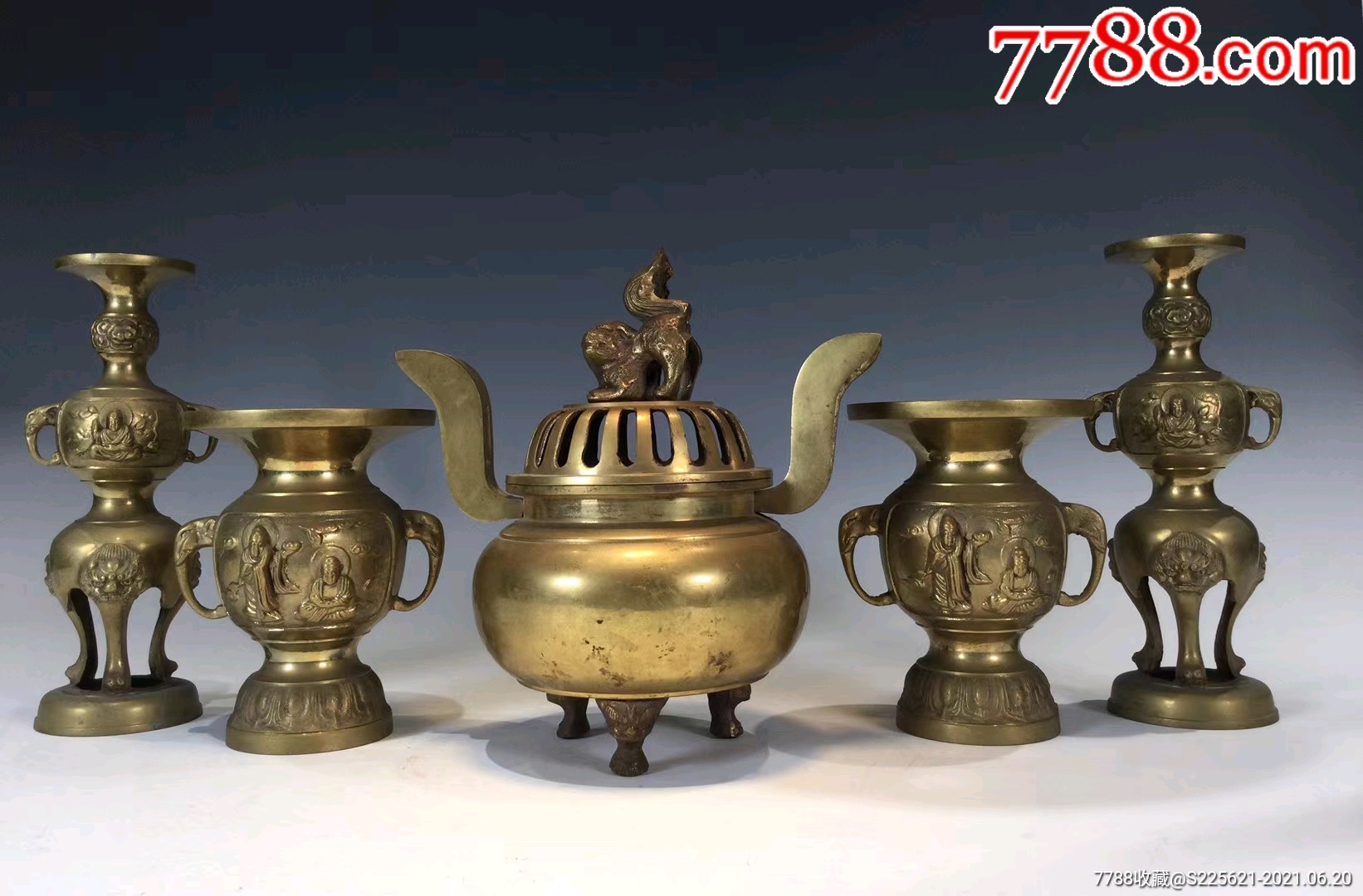 民国铜制五供一组