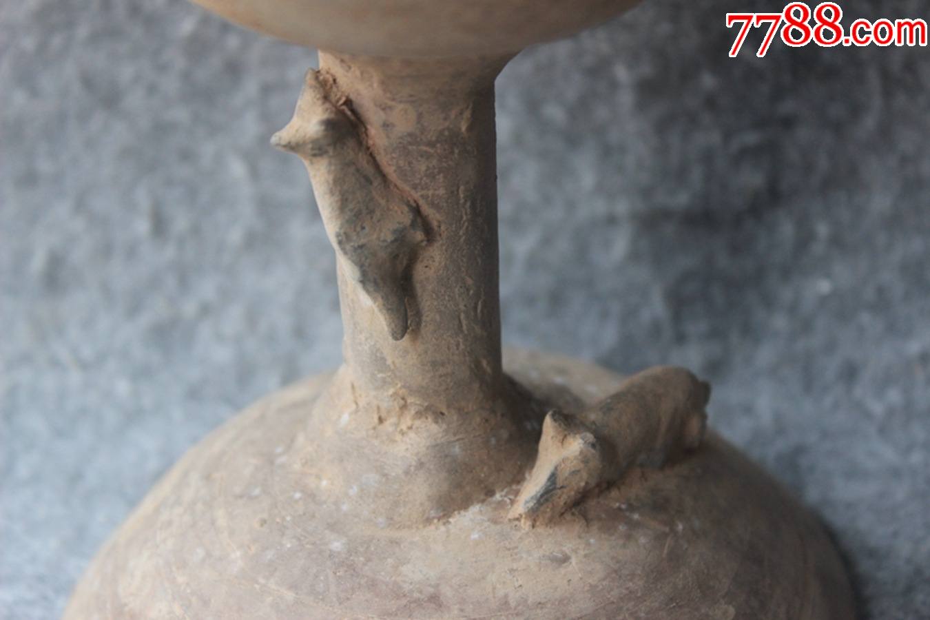 汉代双老鼠偷油造型陶油灯古朴陶器灯具高135厘米包老zz3143