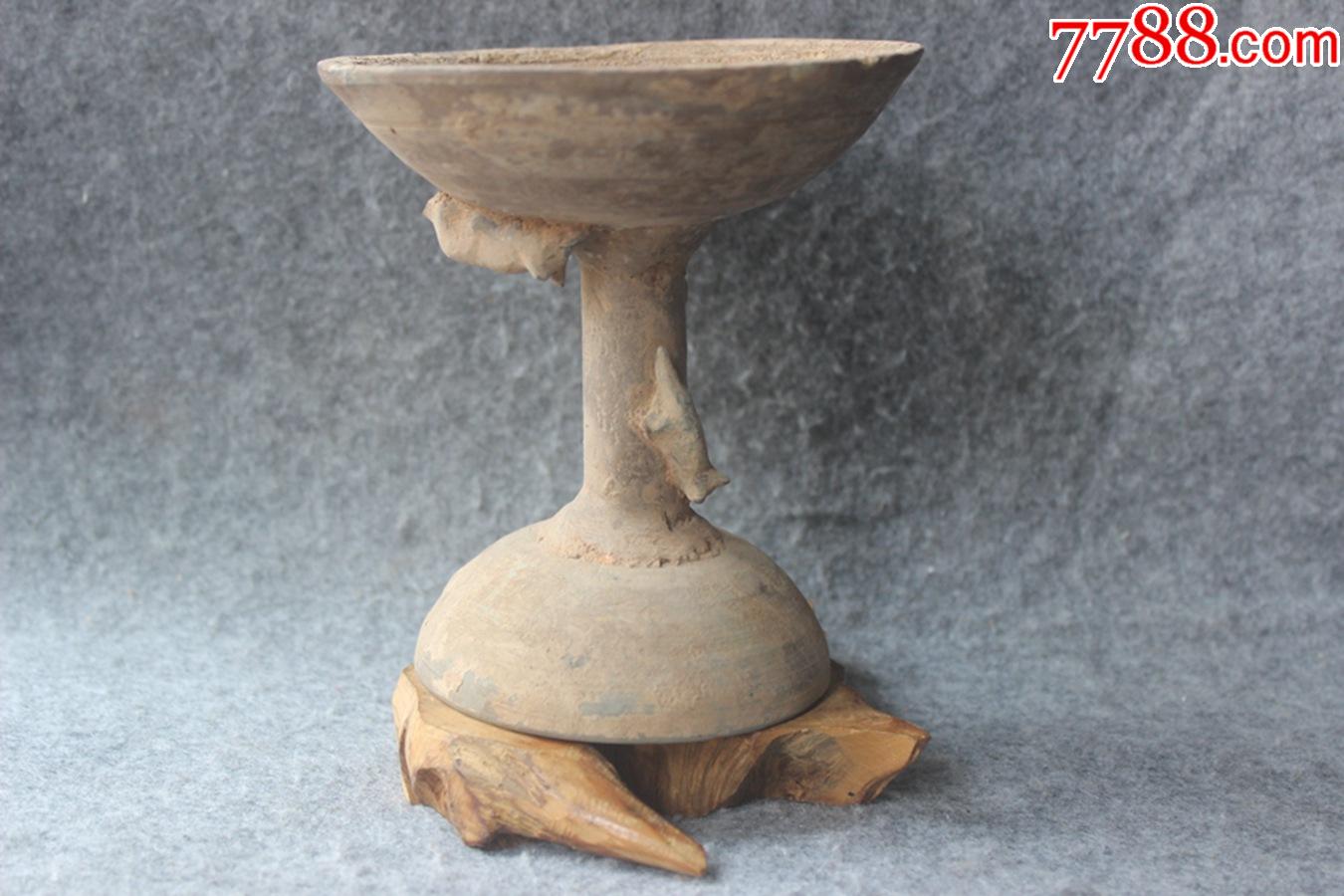 汉代双老鼠偷油造型陶油灯古朴陶器灯具高135厘米包老zz3143