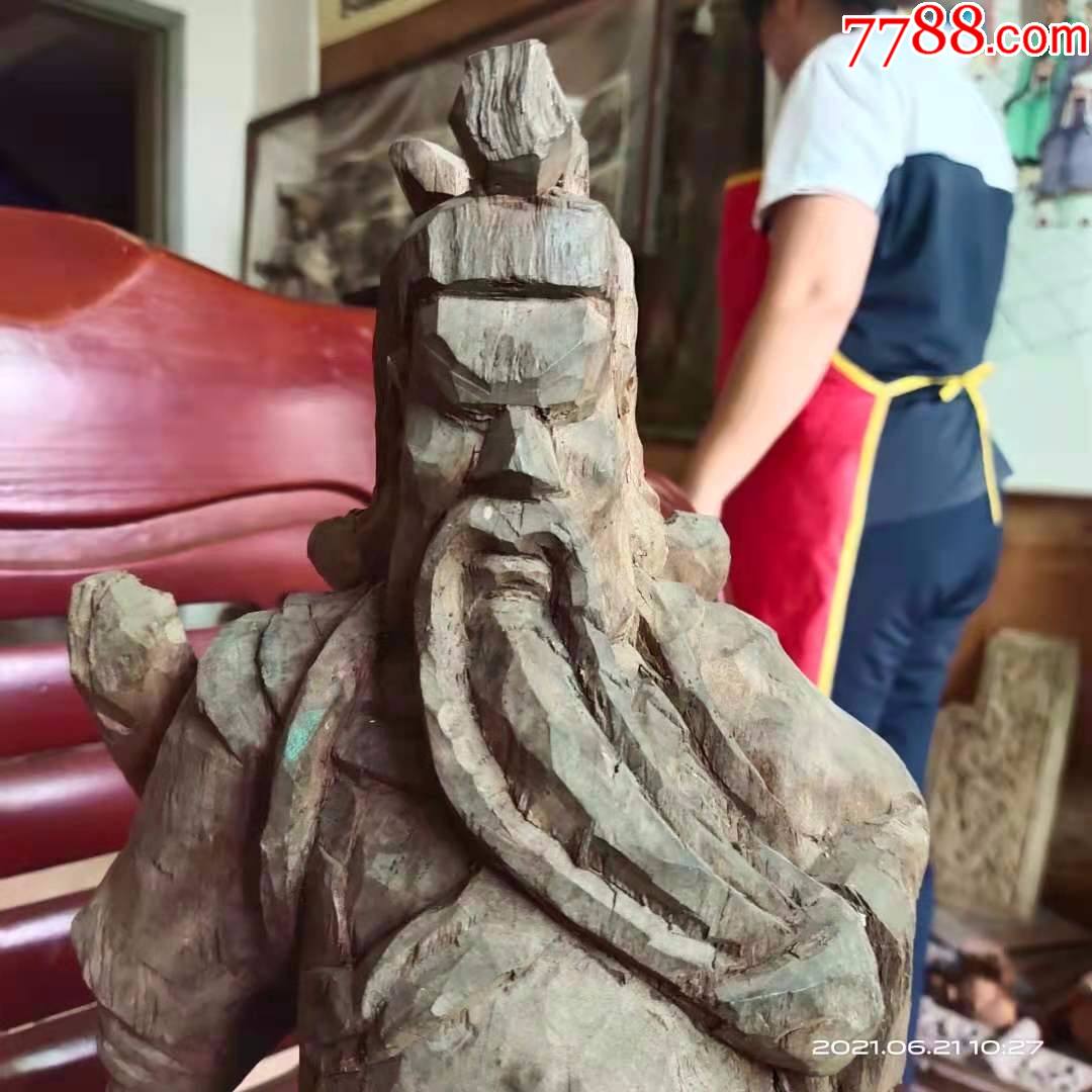 5斤,八十年代,老红木,纯手工雕刻关公雕像摆件,高65厘米_木佛像/人像