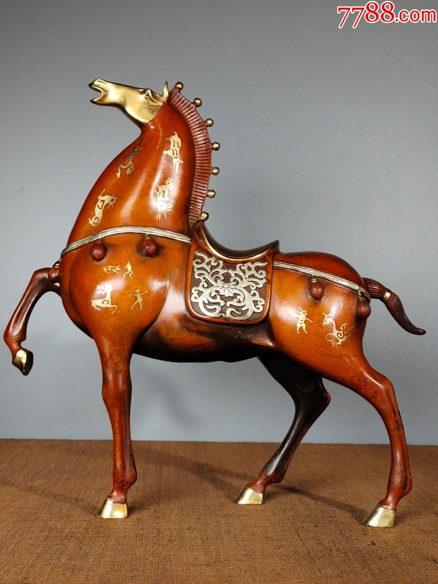 纯铜鎏真金真银马到成功马摆件