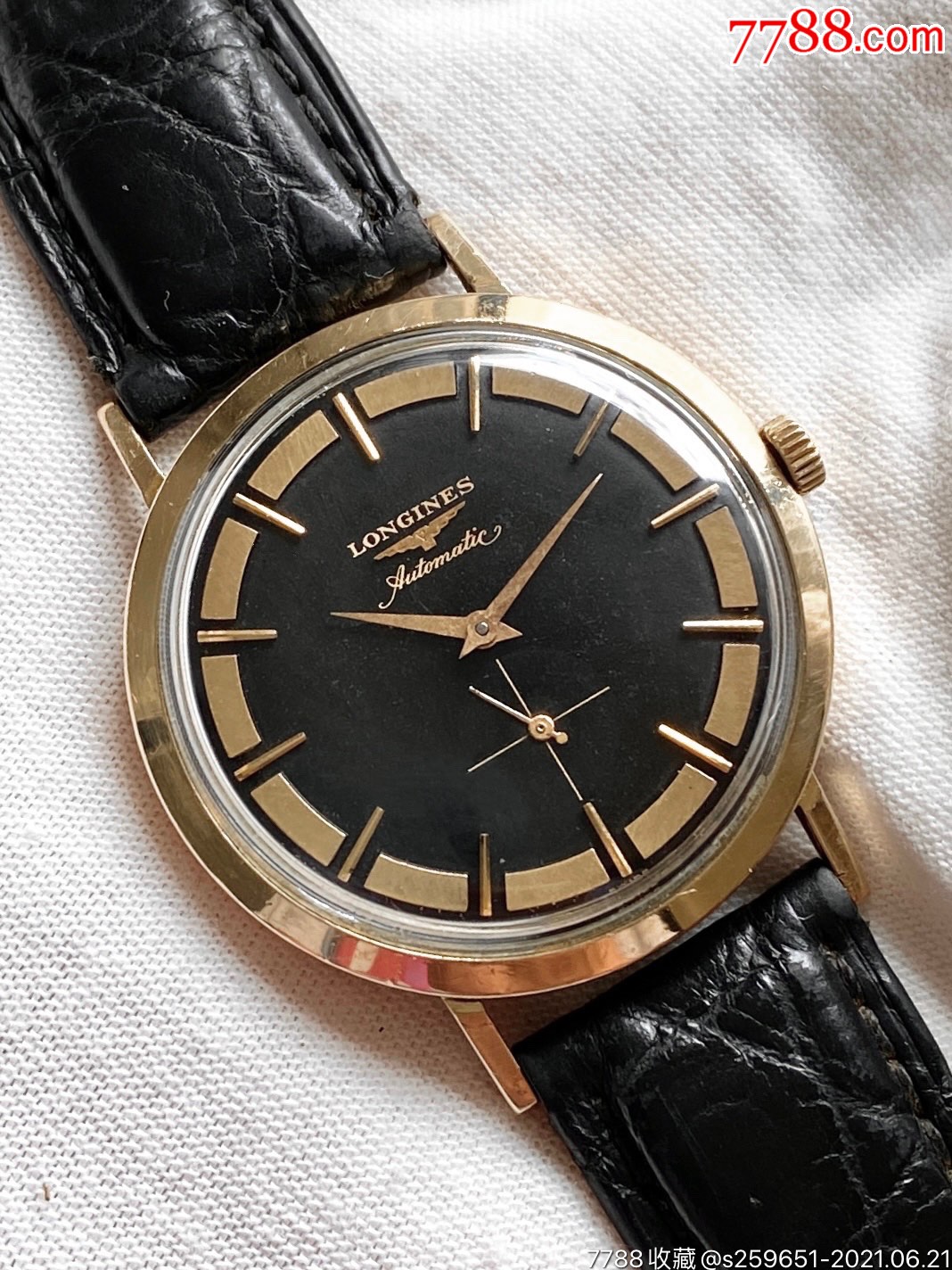 浪琴·包金10k黑面小三针·古董表