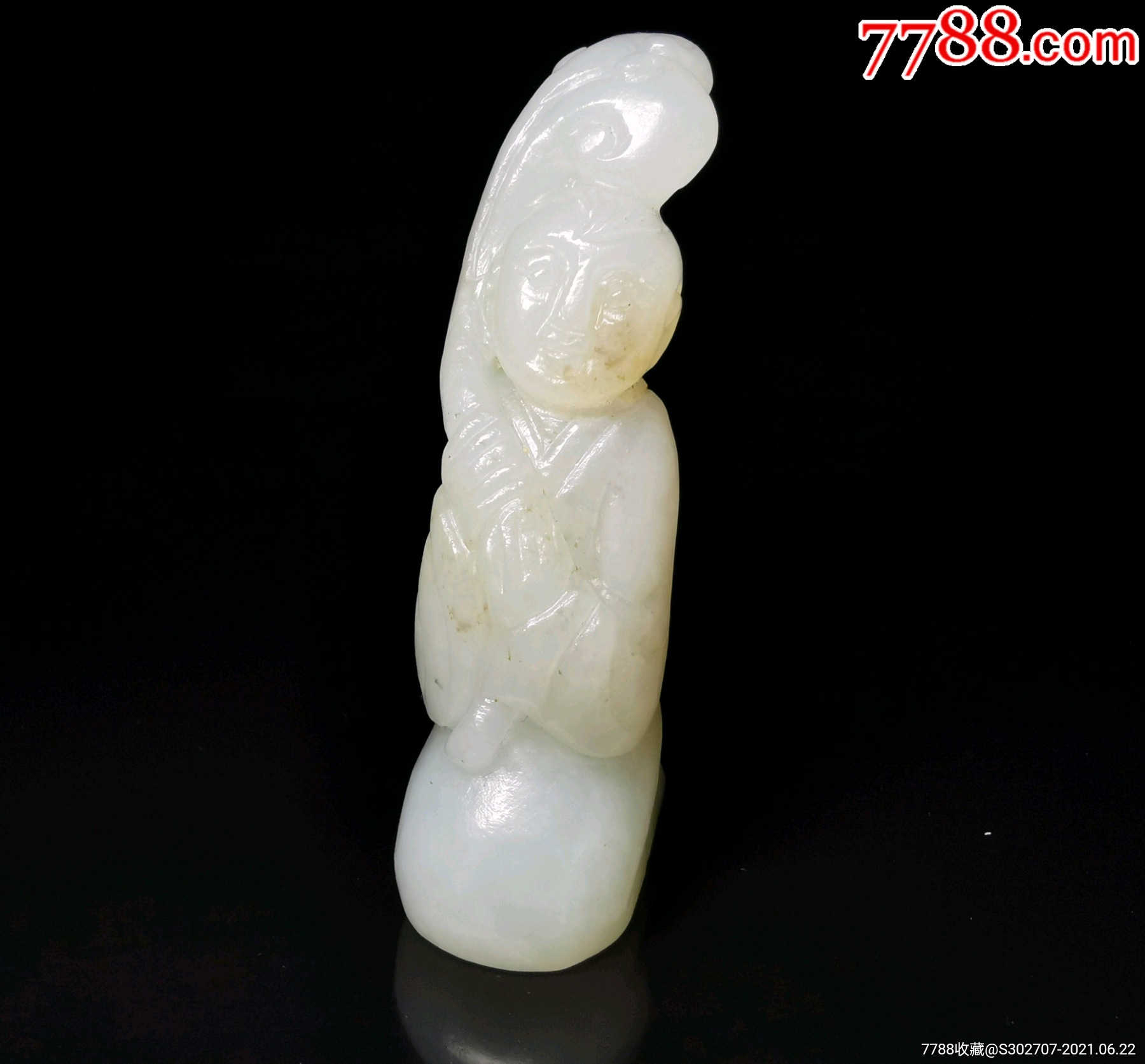 老玉古玉清代老和田白玉跪立如意童子油润把件玉跪人吊坠挂件