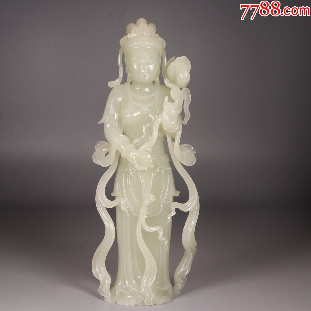 清代和田玉持莲观音