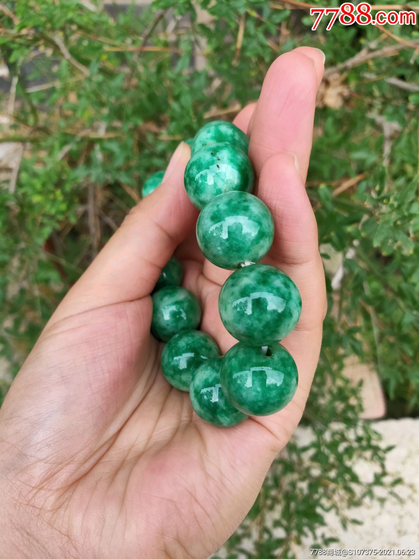 清代老翡翠手串彩头好包浆醇厚完整