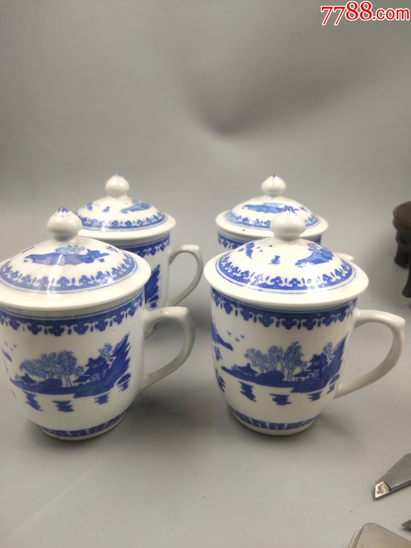 七八十年代景德镇青花胜利杯四只