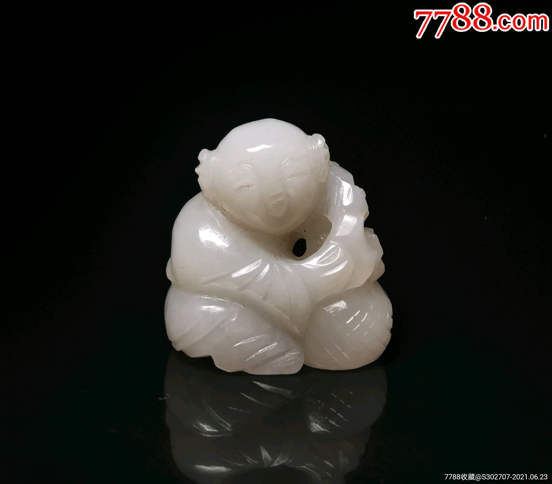 明清古玩古玉老玉和田白玉送财运财童子招财挂件吊坠