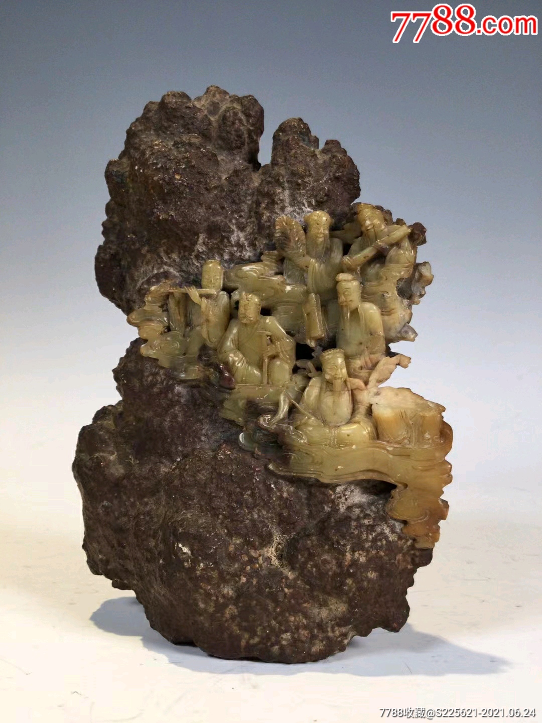 民国青田石雕共生八仙过海雕刻摆件