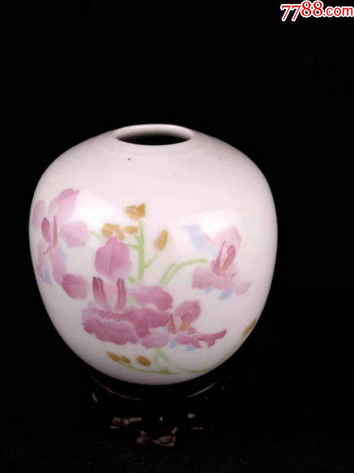 八十年代湖南陶瓷研究所球形手绘花插老摆件_湖湘收藏阁【7788瓷器】