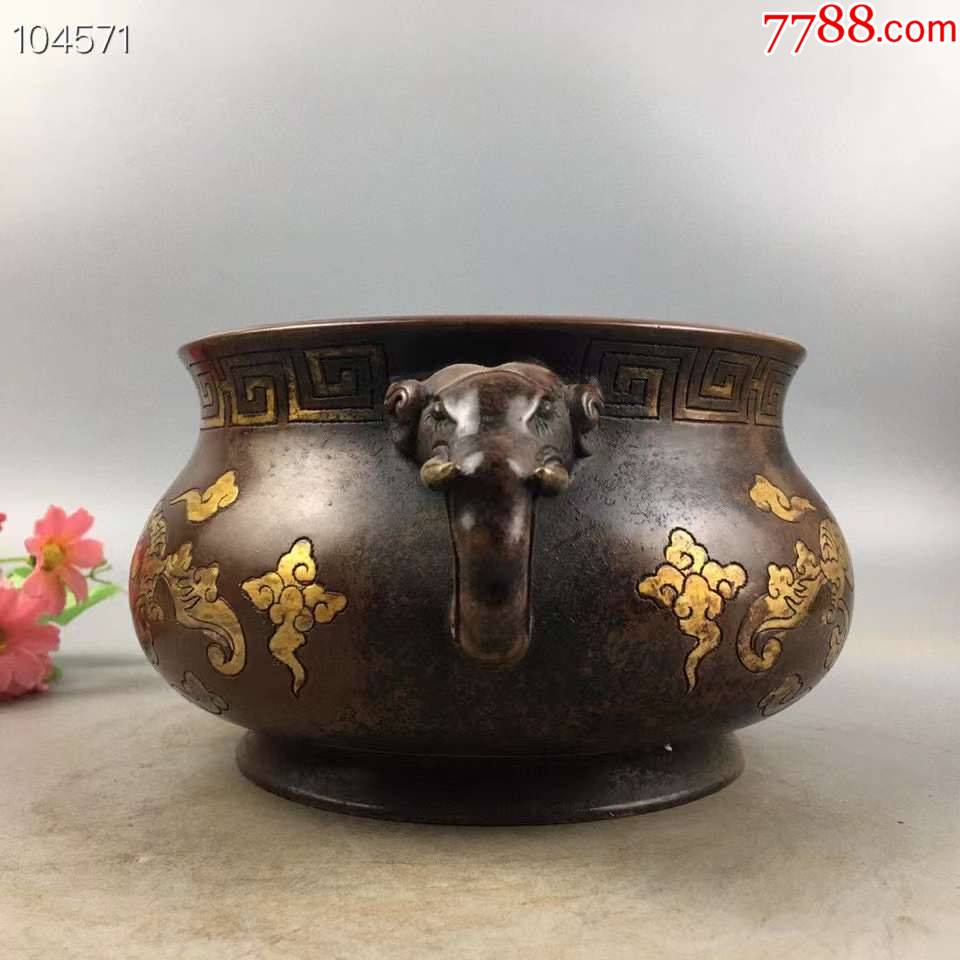 大明成化鎏真金双耳香炉