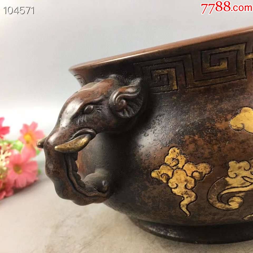 大明成化鎏真金双耳香炉