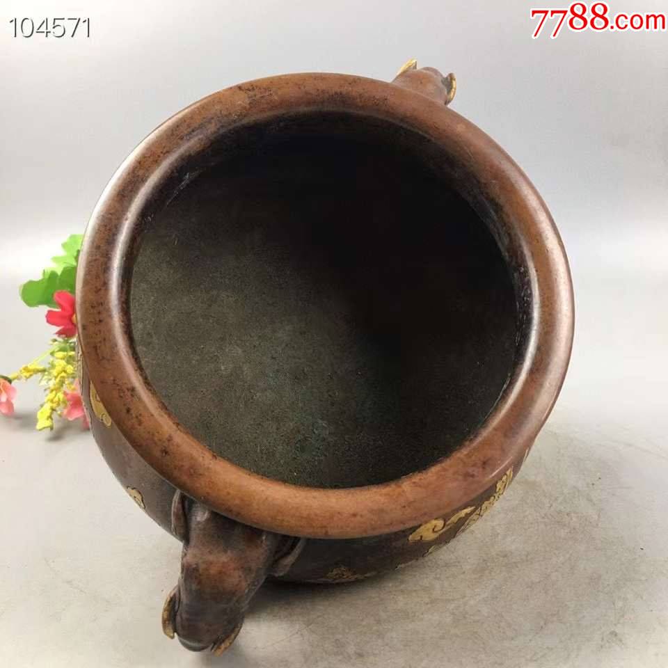 大明成化鎏真金双耳香炉