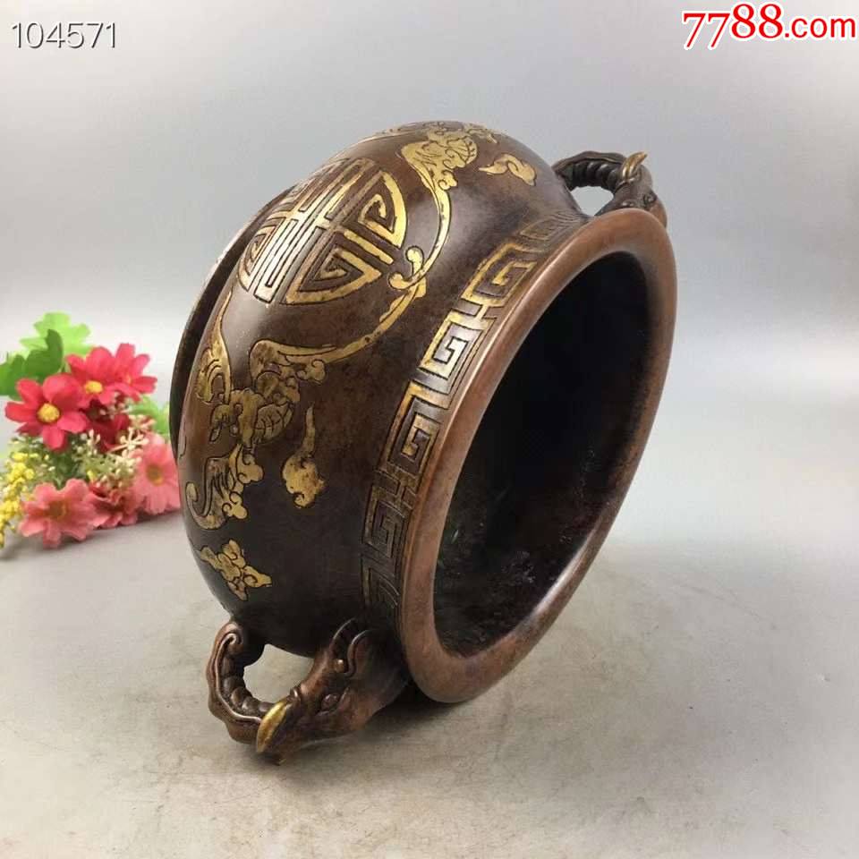 大明成化鎏真金双耳香炉