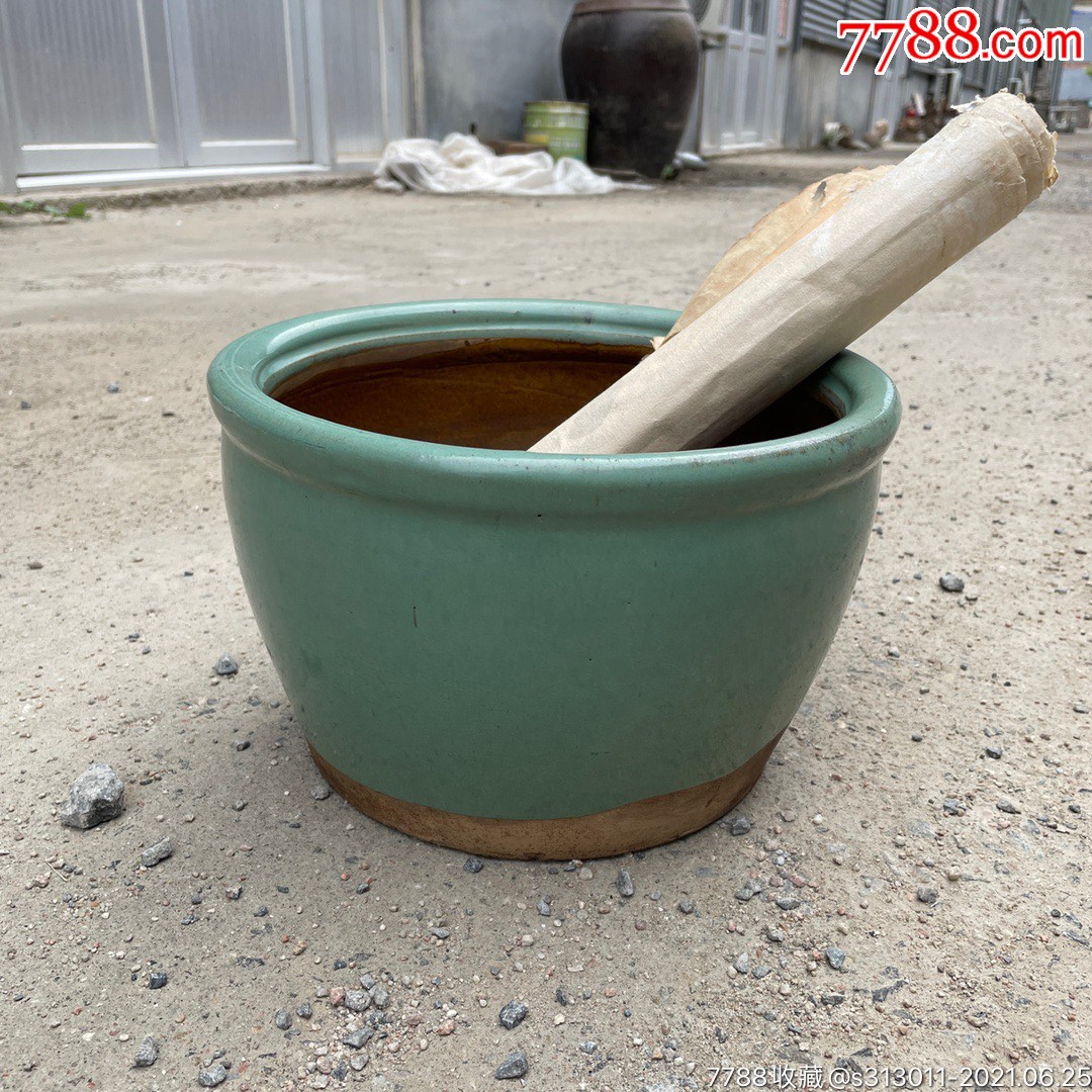 民国时期绿釉卷缸
