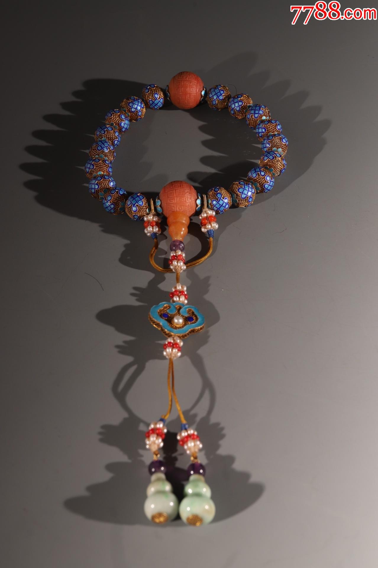 银鎏金花丝烧蓝中国结十八子手持