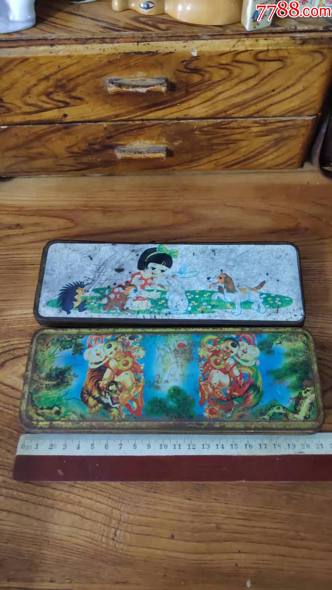 上世纪8090年代卡通人物图案铁皮文具盒2只合售品相弱怀旧童年回忆