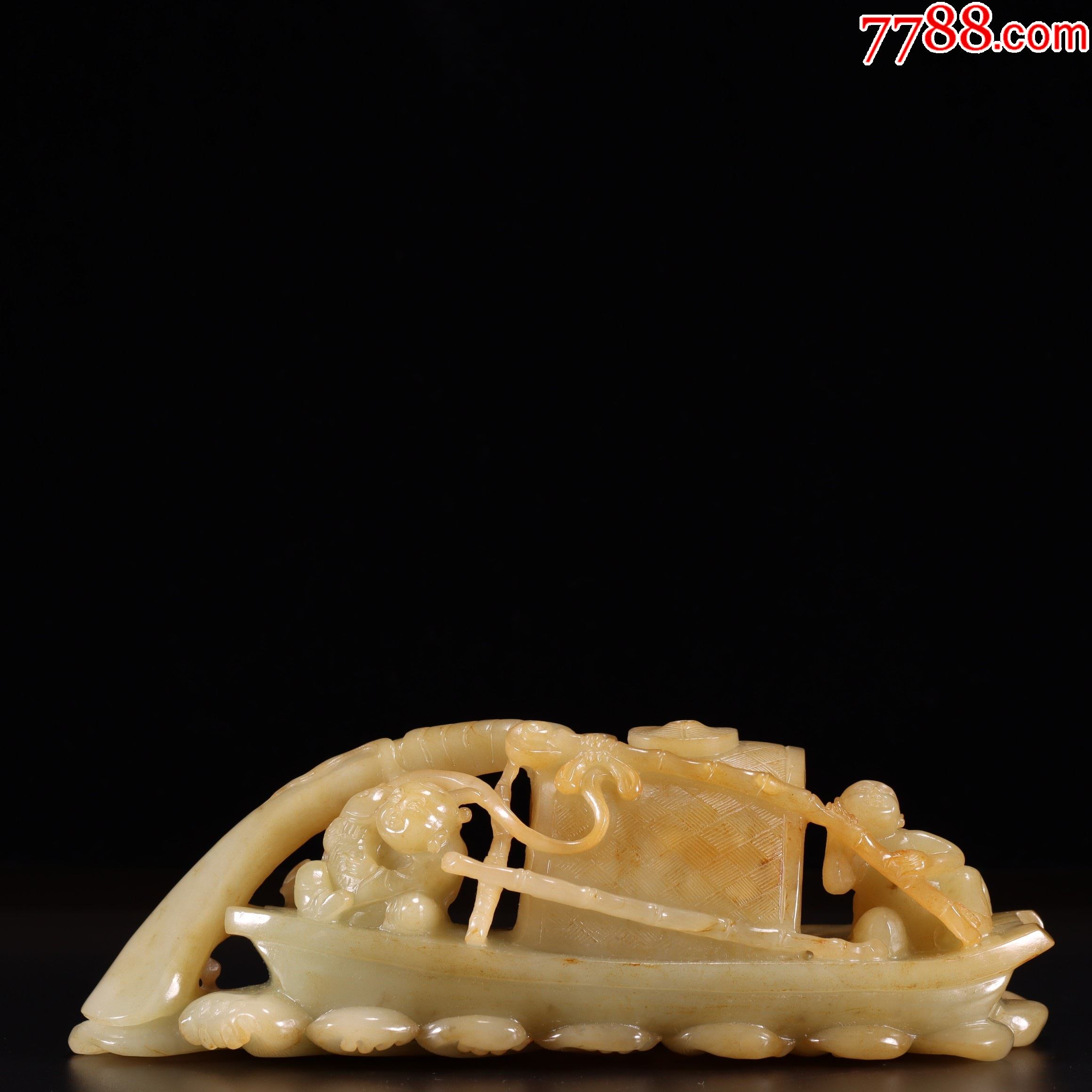 和田玉一帆风顺船摆件