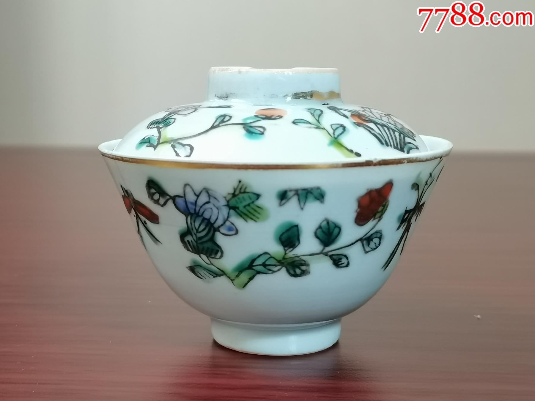 晚清民国手绘粉彩瓷茶盖碗文物店出描金盖碗利德顺双