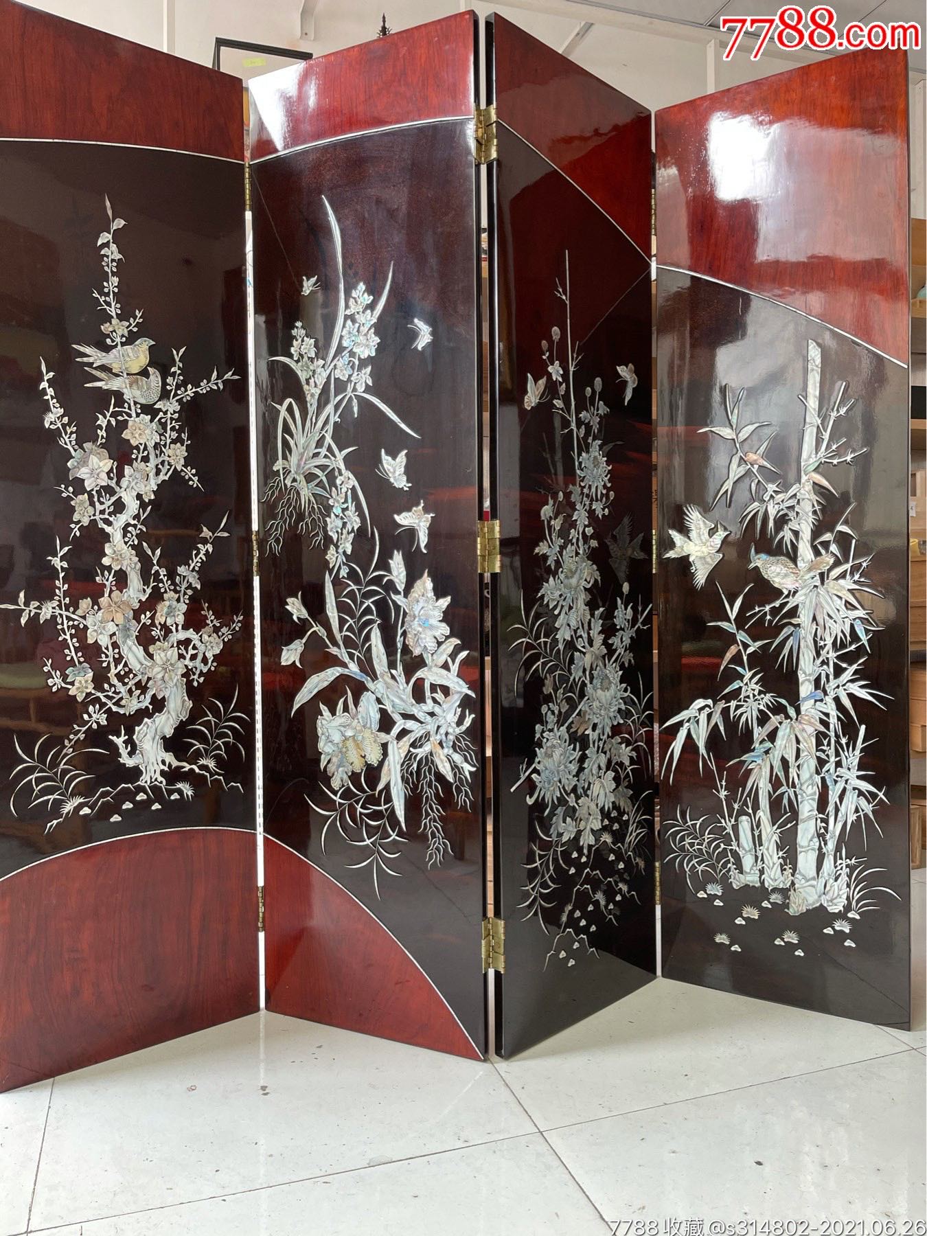 螺钿漆器梅兰竹菊屏风